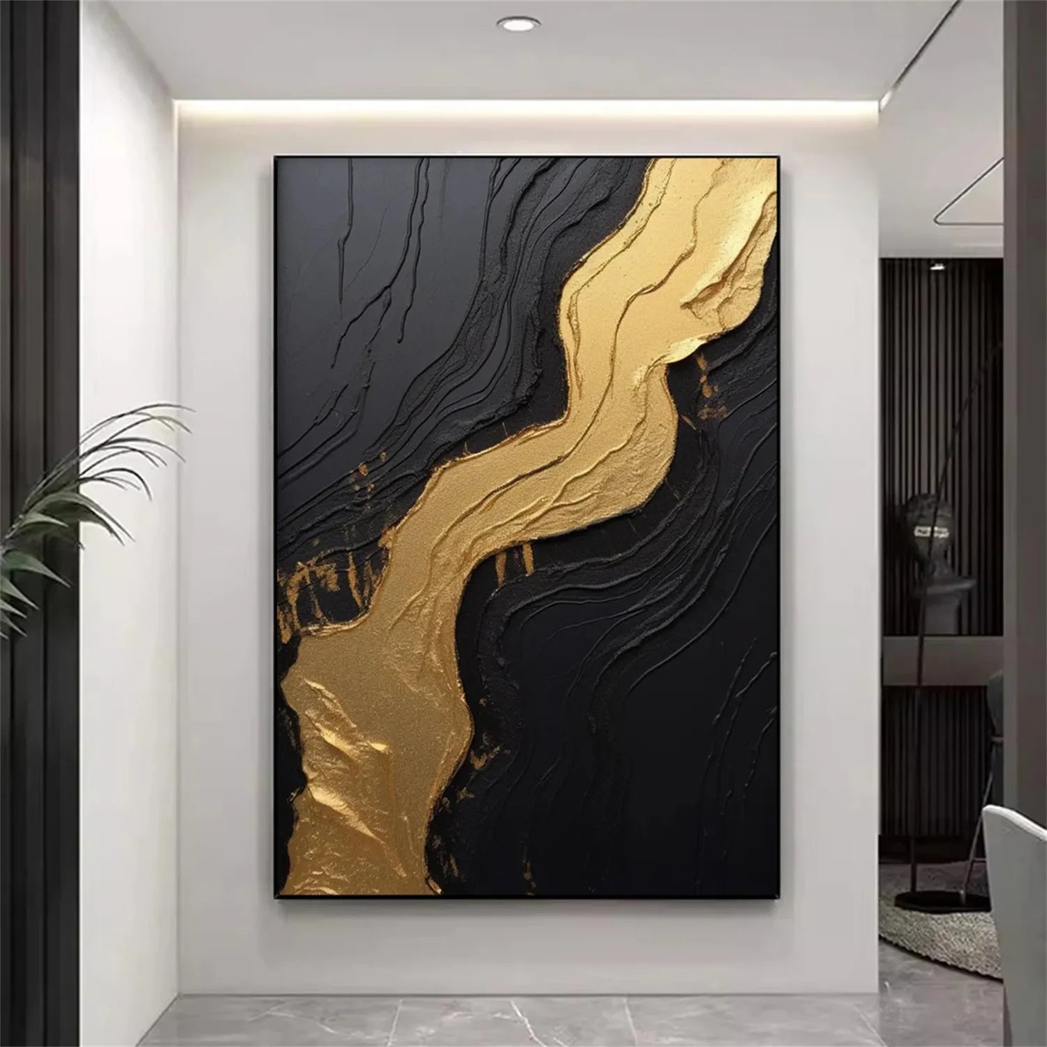 Black Gold Minimalist Textured Painting #MZ130