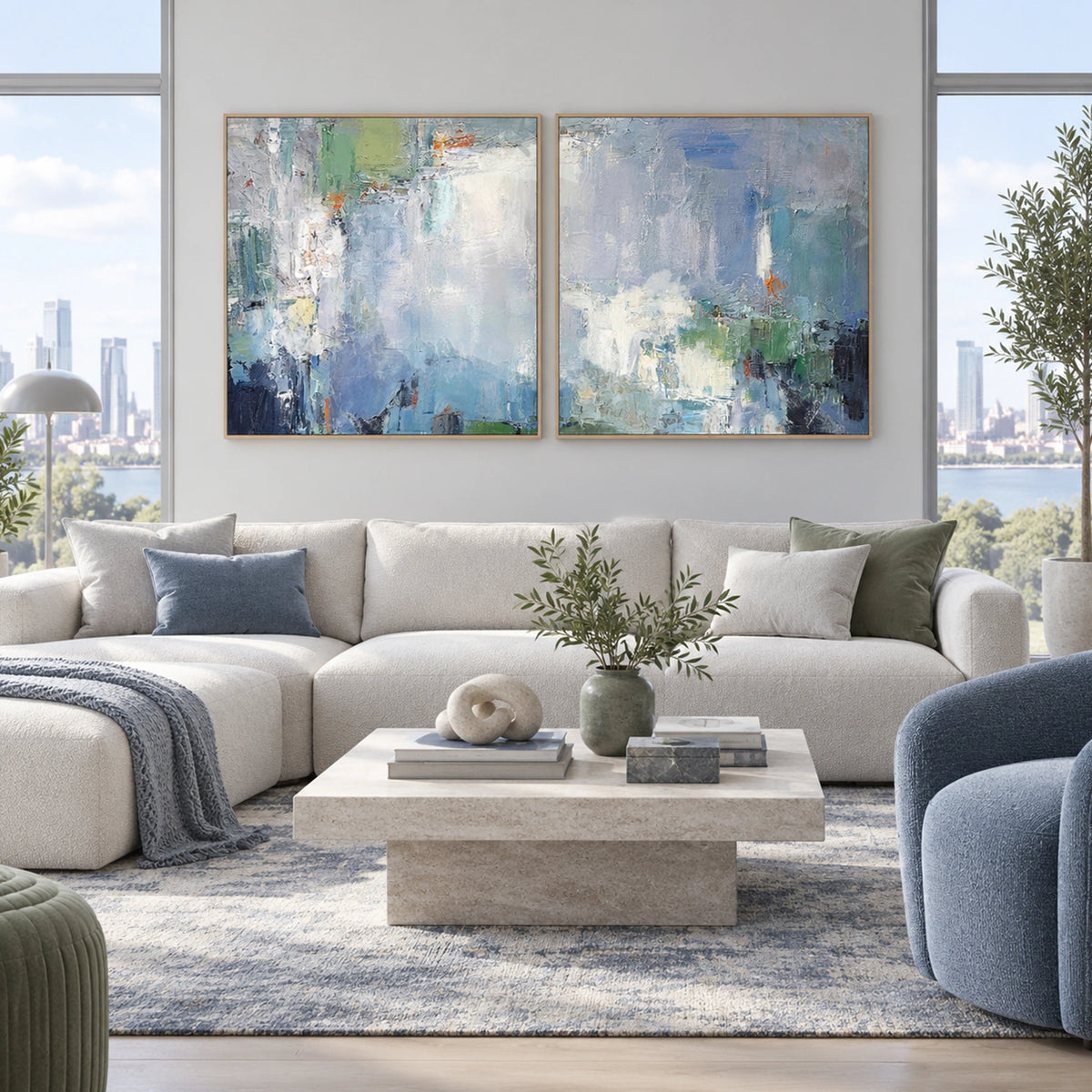 Blue Abstract Wall Art Square Set of 2 #BG157