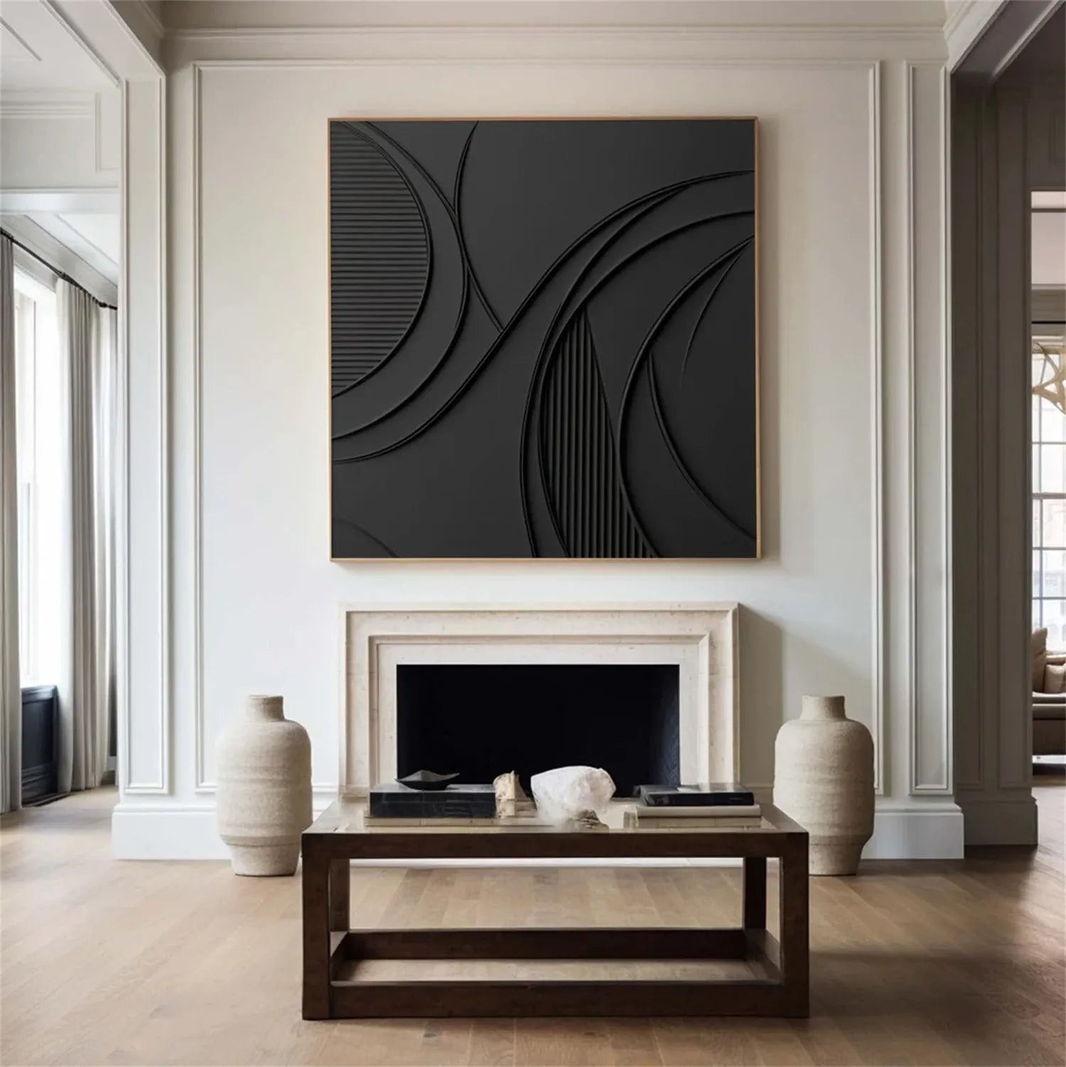 Black Minimalist Textured Painting Canvas #MZ128