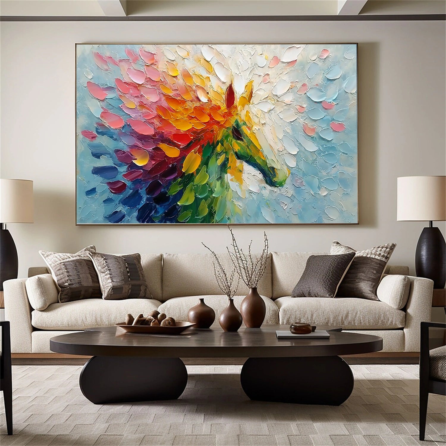 Colorful Abstract Horse Animal Textured Canvas Art #AP185