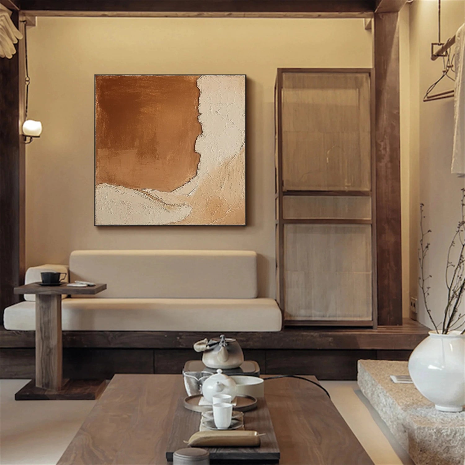 Beige & Brown Minimalist Textured Canvas Art #MM339