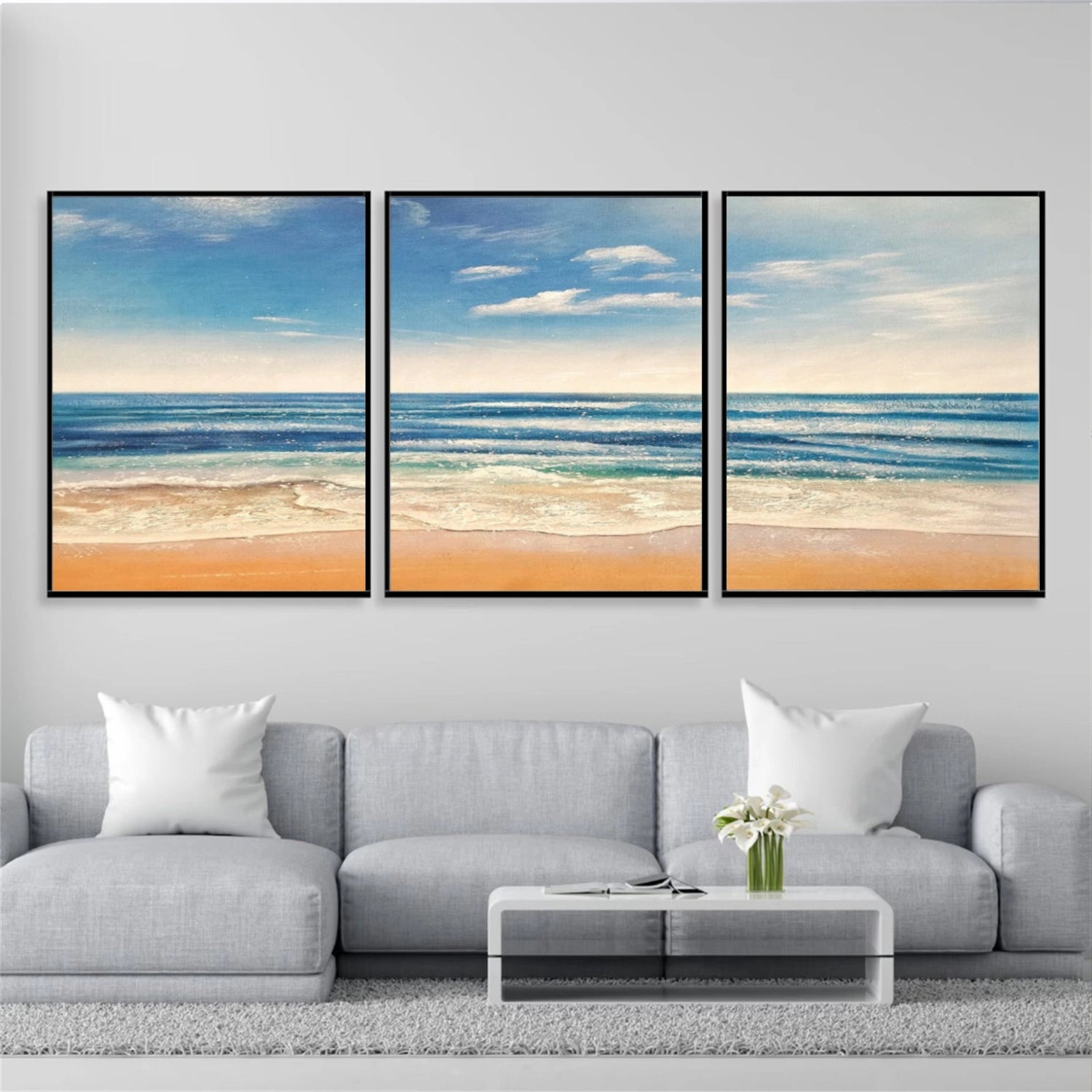 Ocean And Sky Abstract Texture Canvas Art Set of 3  #OS372