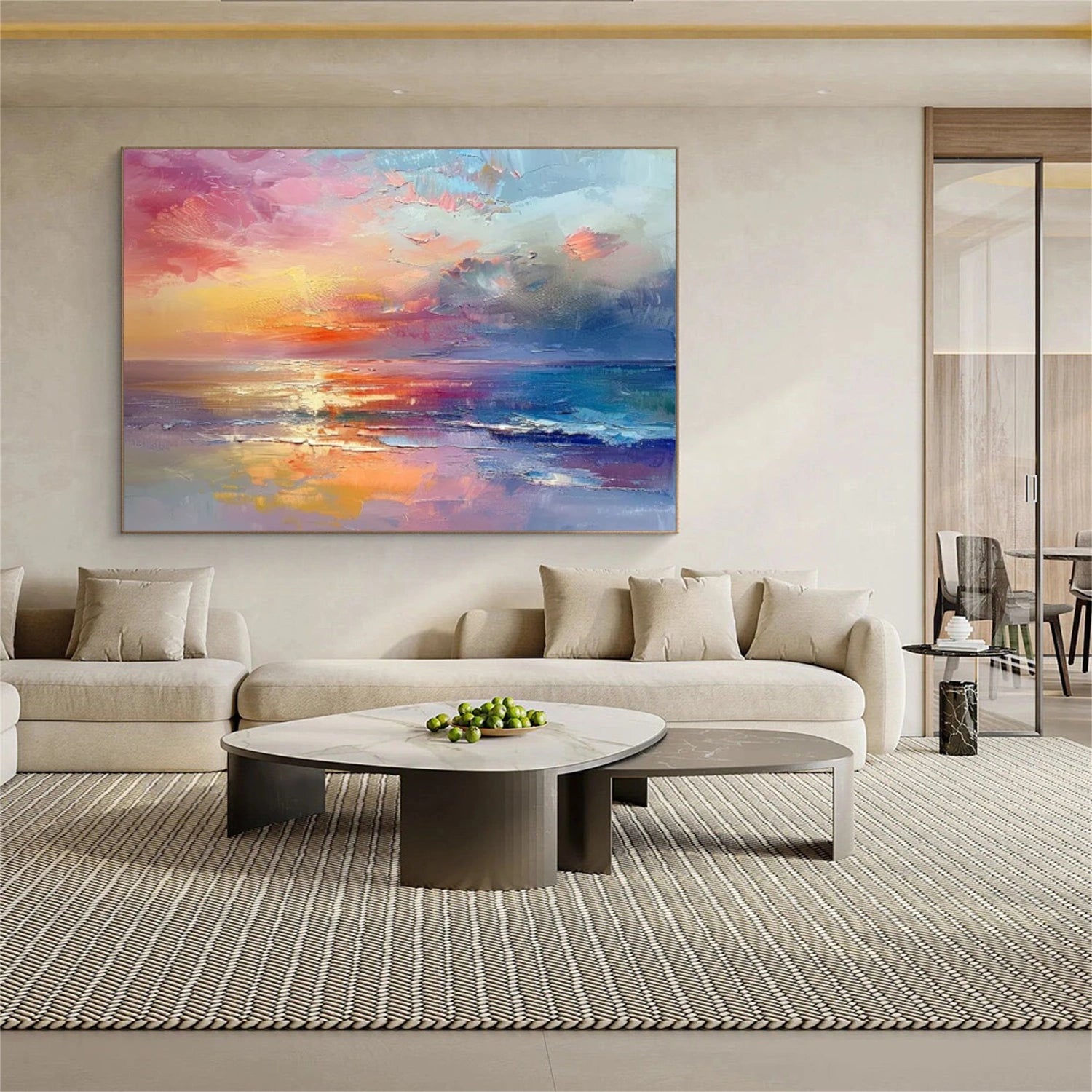Colorful Ocean And Sky Abstract Textured Canvas Art #OS 297