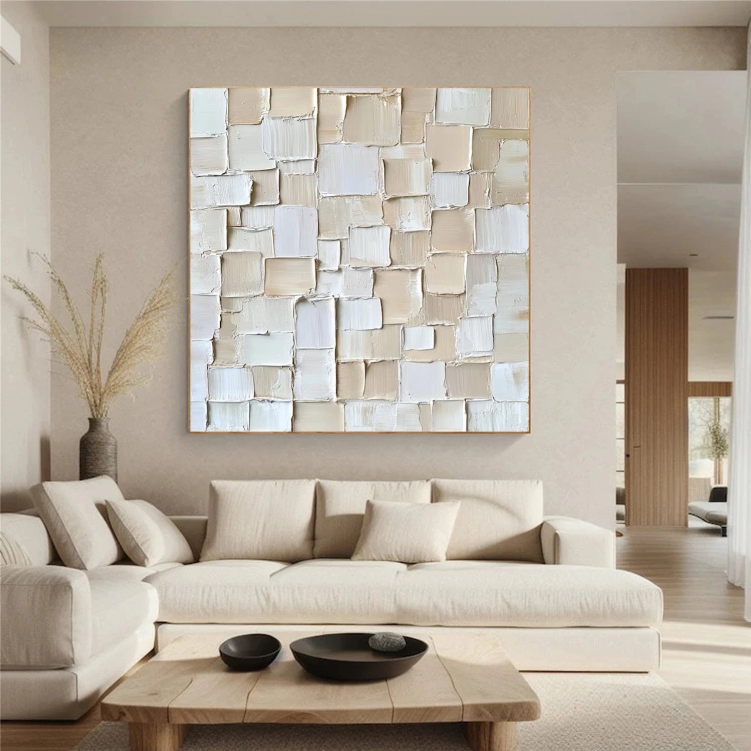 Beige & White Abstract Textured Wall Art #AB 547