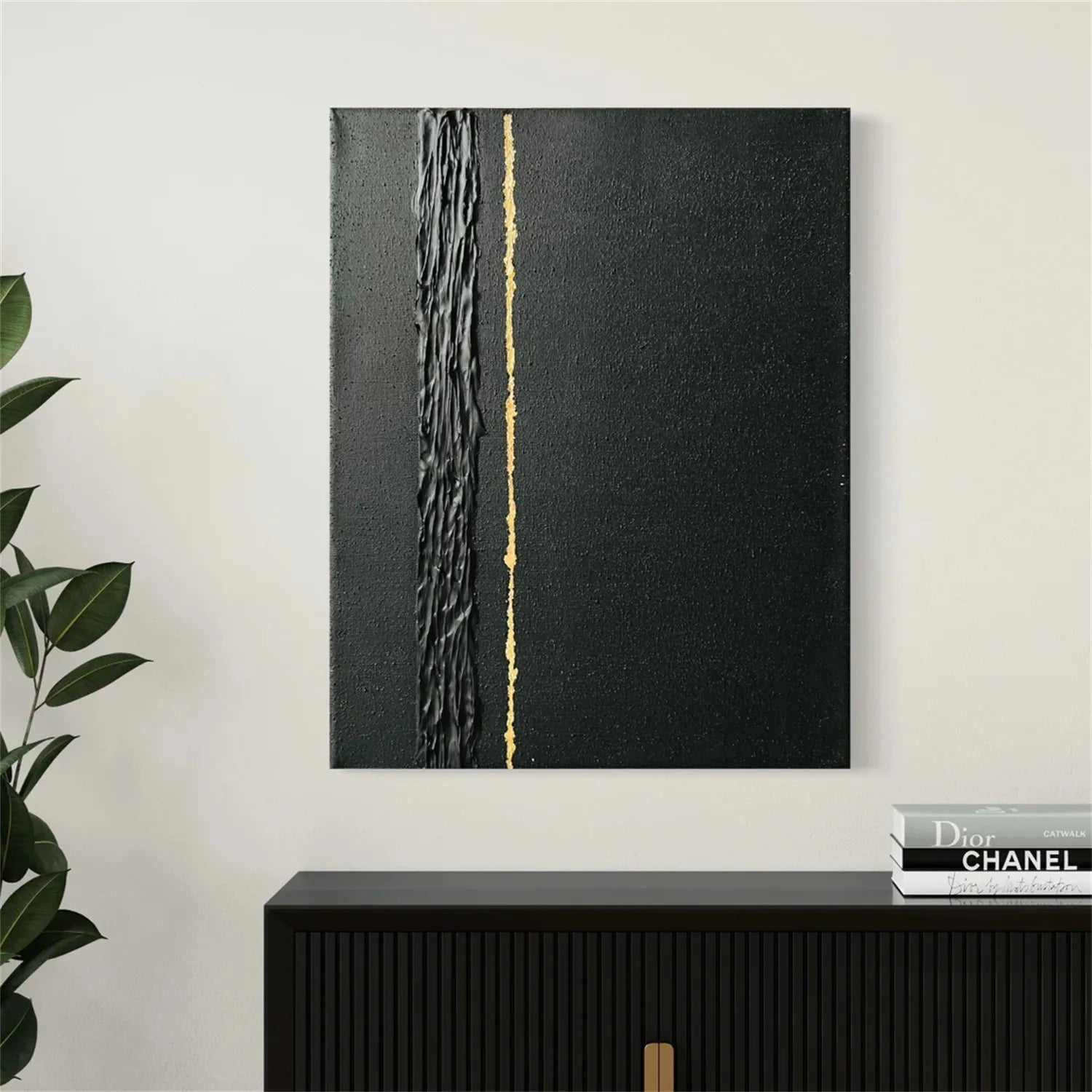 Black Gold Minimalist Textured Painting #MZ131