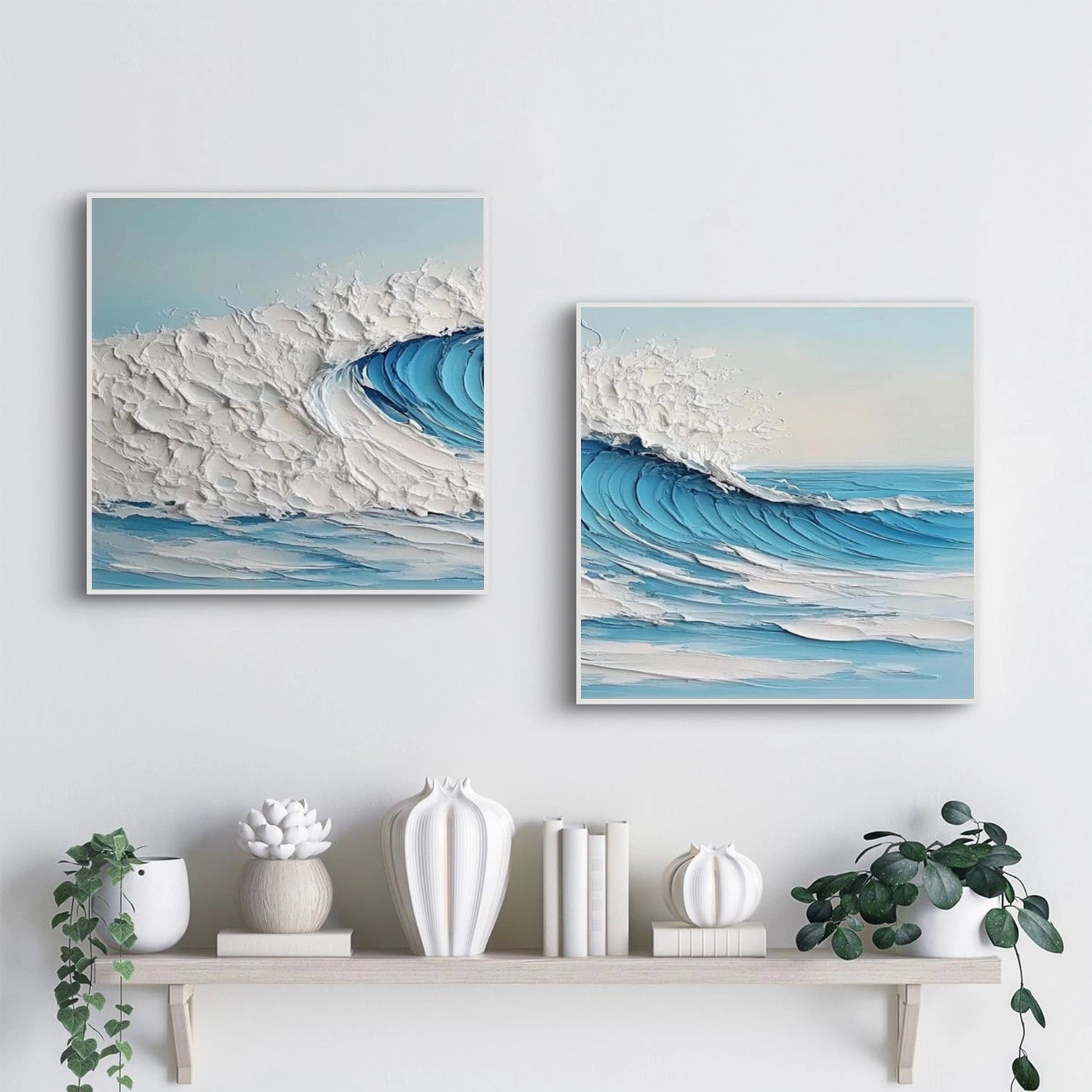 Ocean And Sky Abstract Texture Canvas Art Set of 2  #OS374