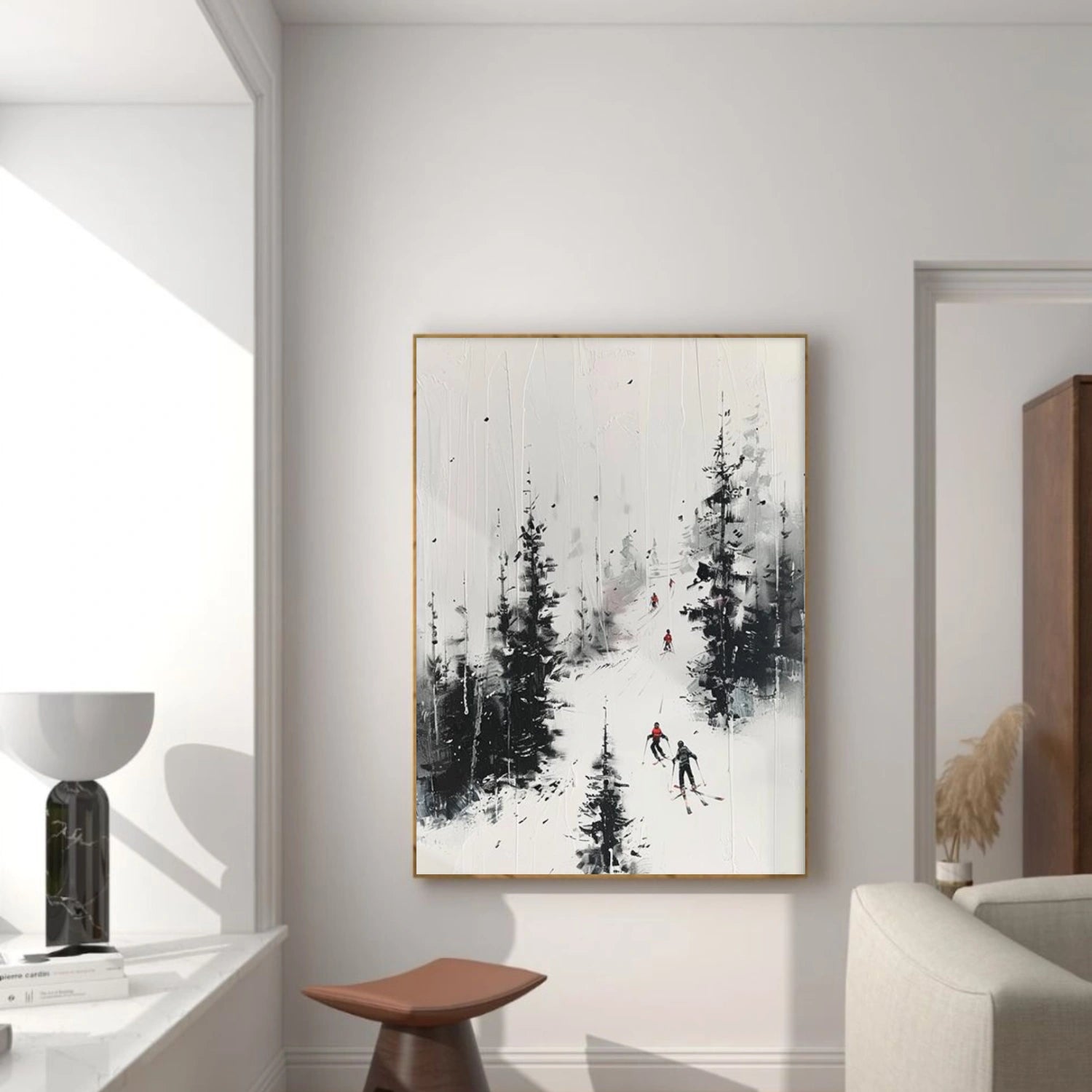 Skiing Sport Art Textured Painting Canvas # SA032