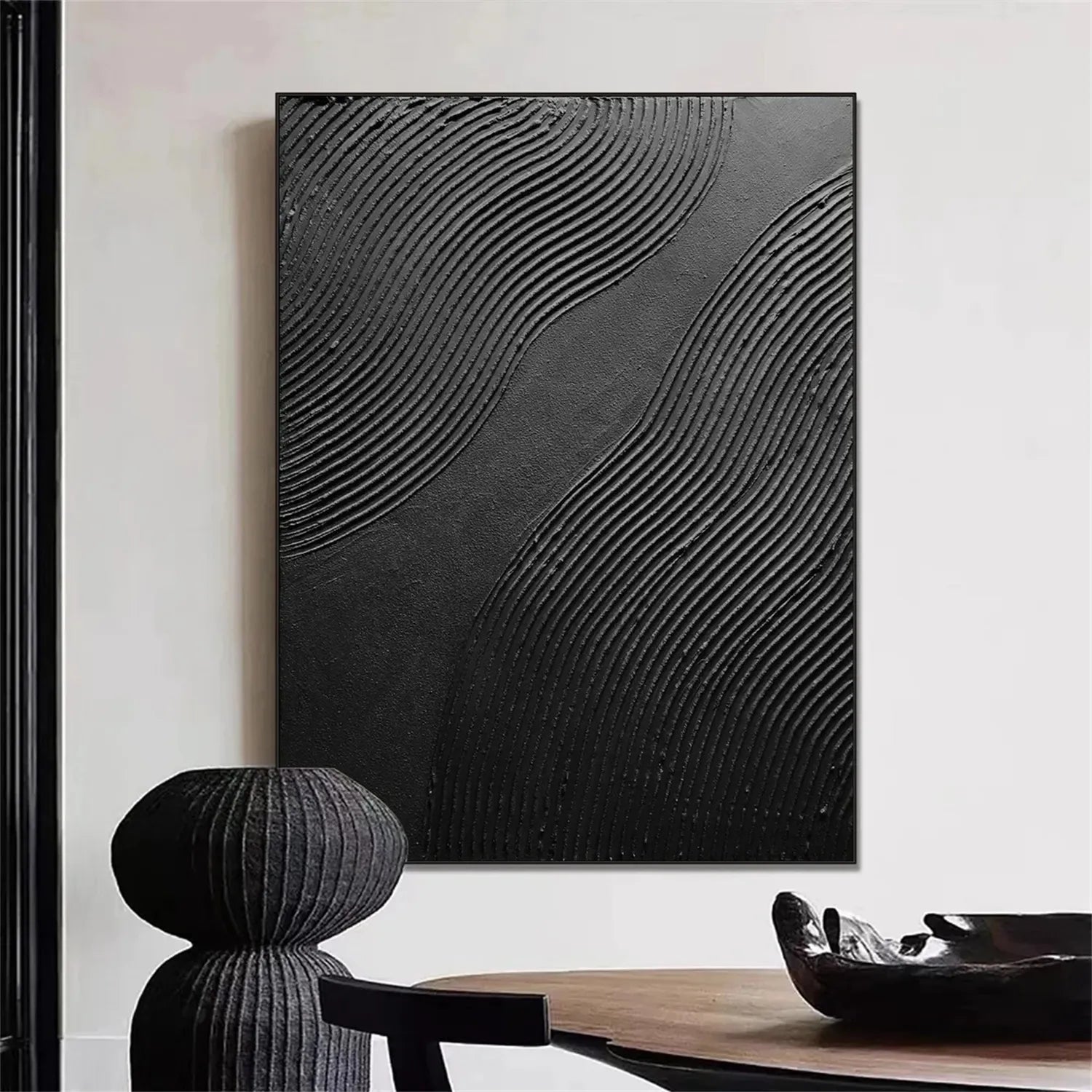 Black Minimalist Textured Painting Canvas #MZ103