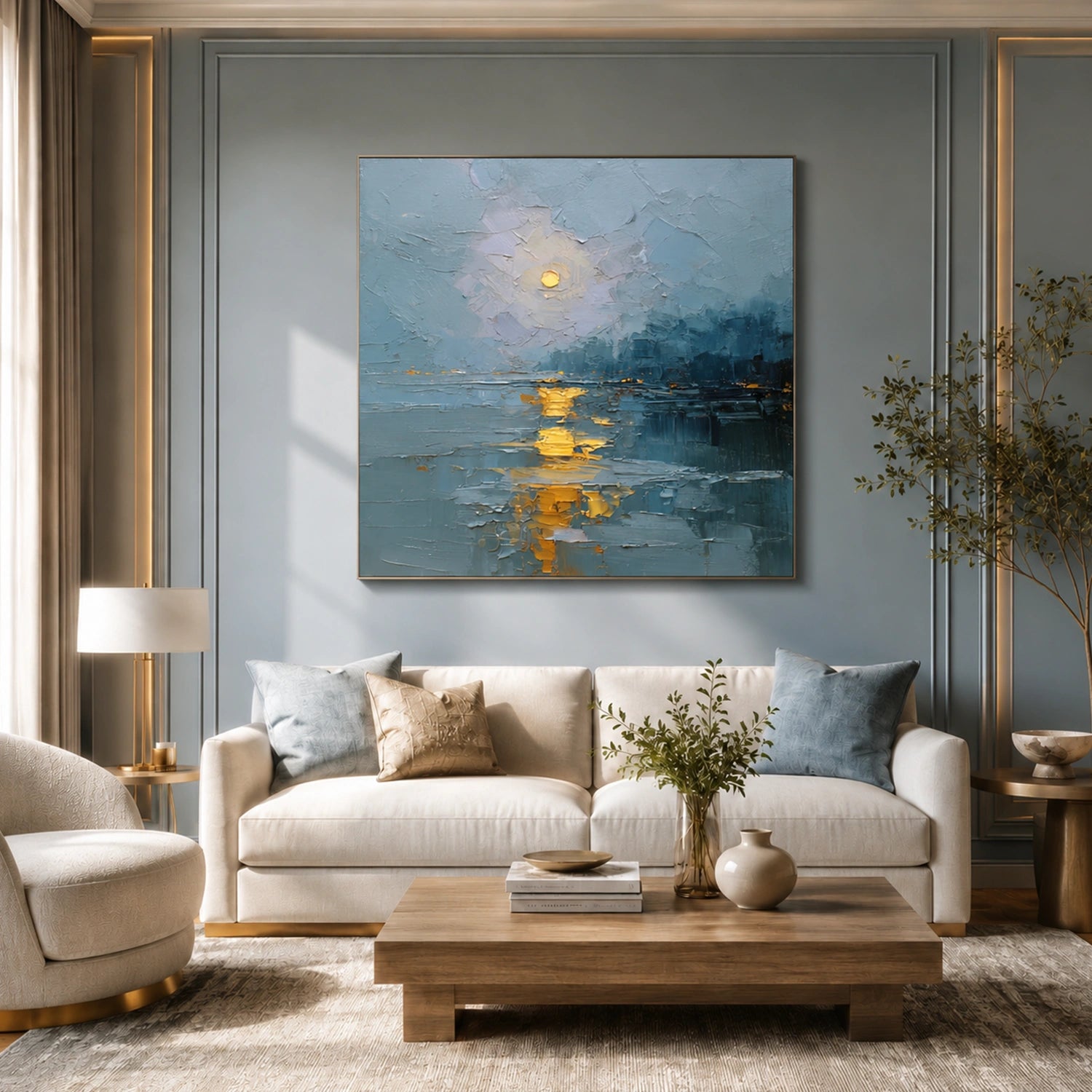 Ocean And Sky Abstract Canvas Art #OS432