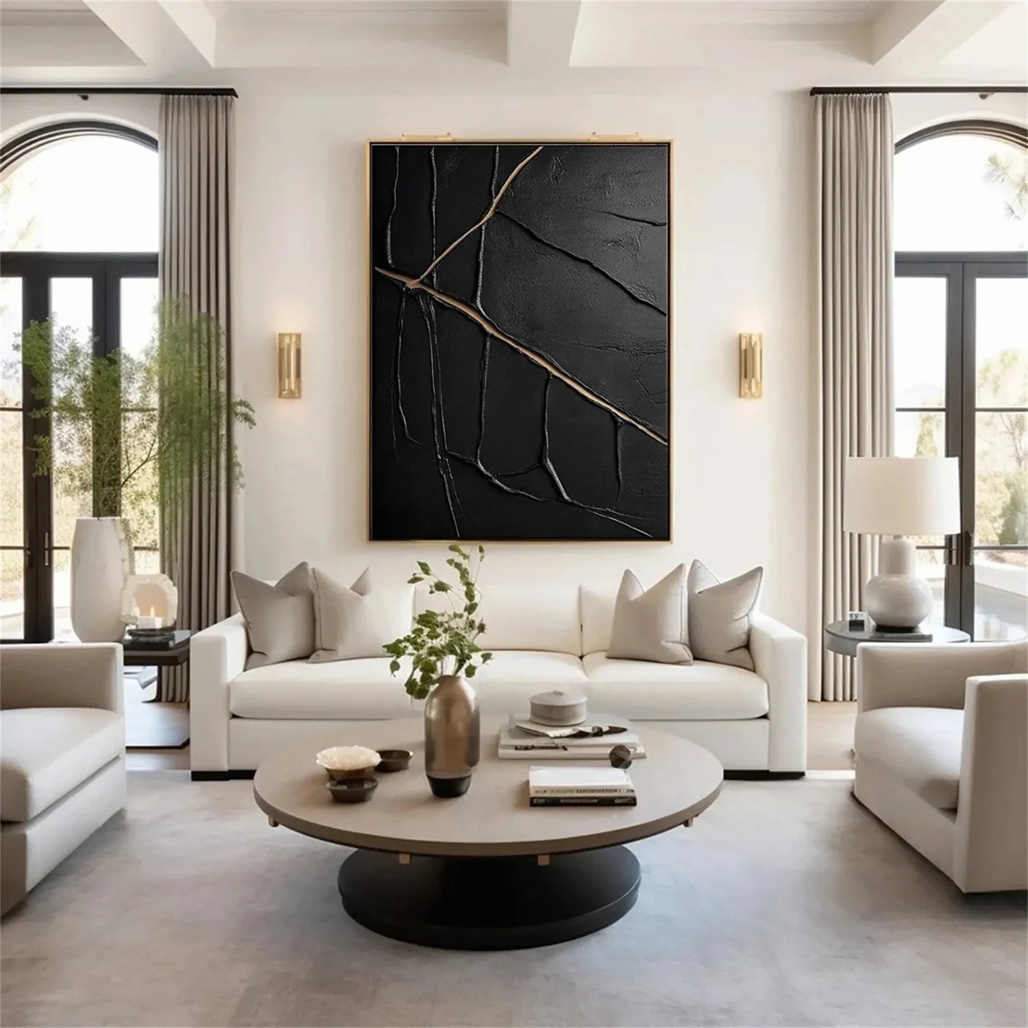 Black Gold Minimalist Textured Painting #MZ137