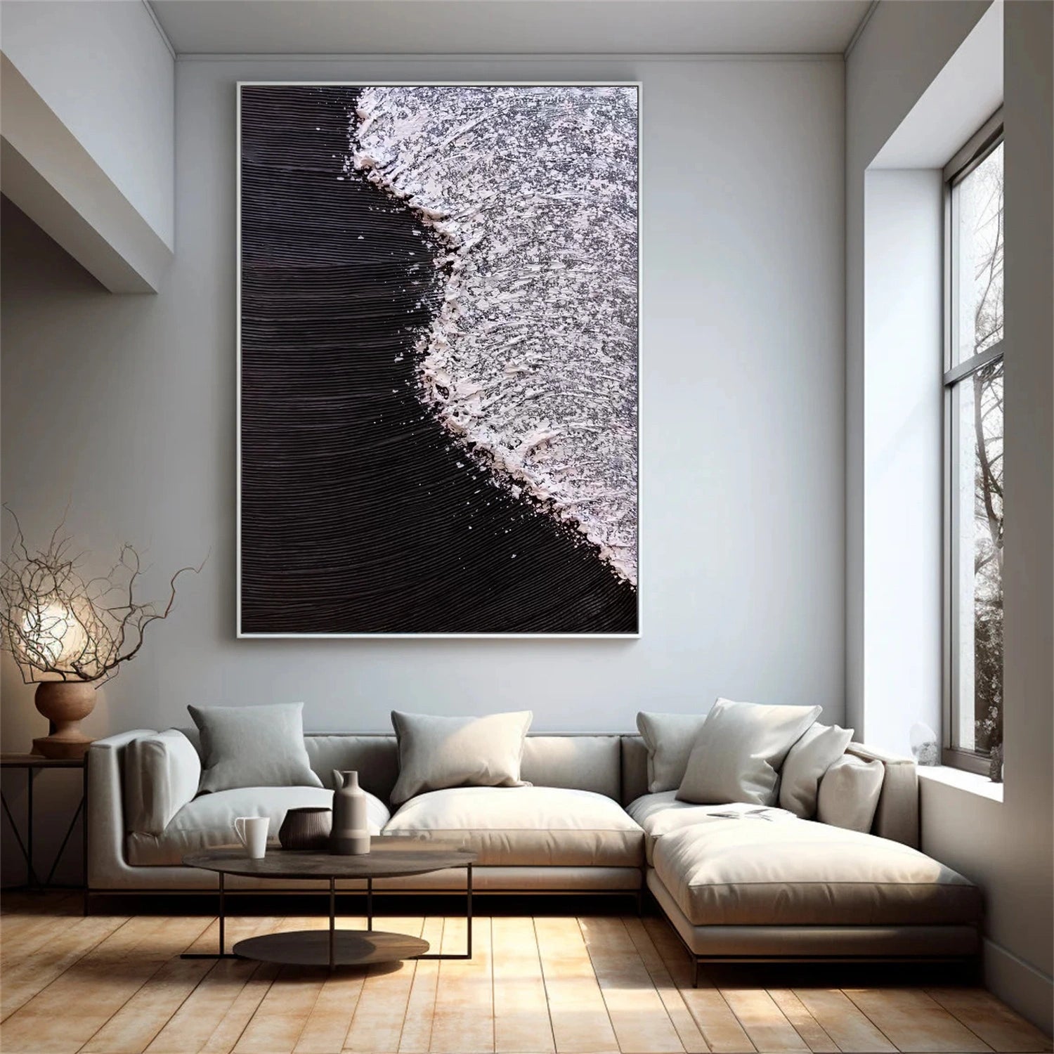 Black White Abstract Textured Painting #MZ129