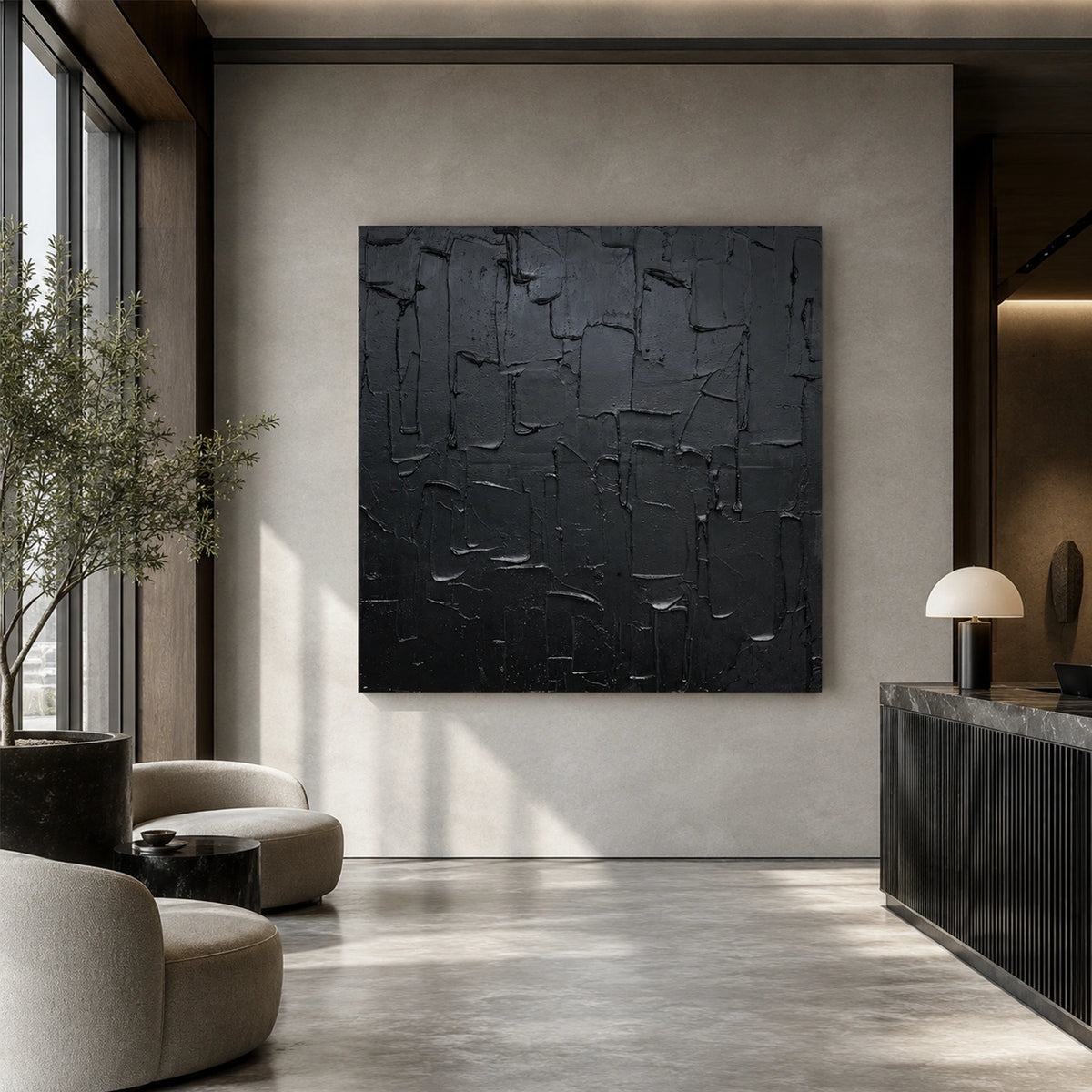Black Minimalist Textured Canvas Art #MZ161