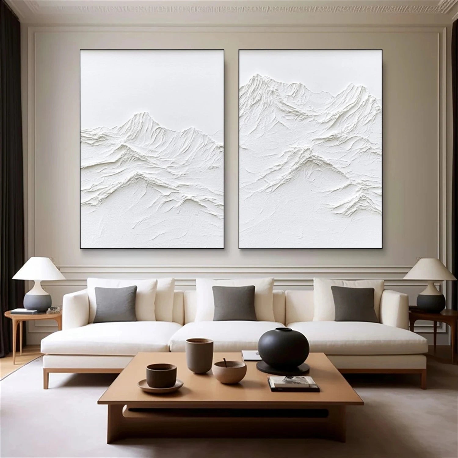 White Minimalist Mountain Texture Canvas Set of 2 # MM391