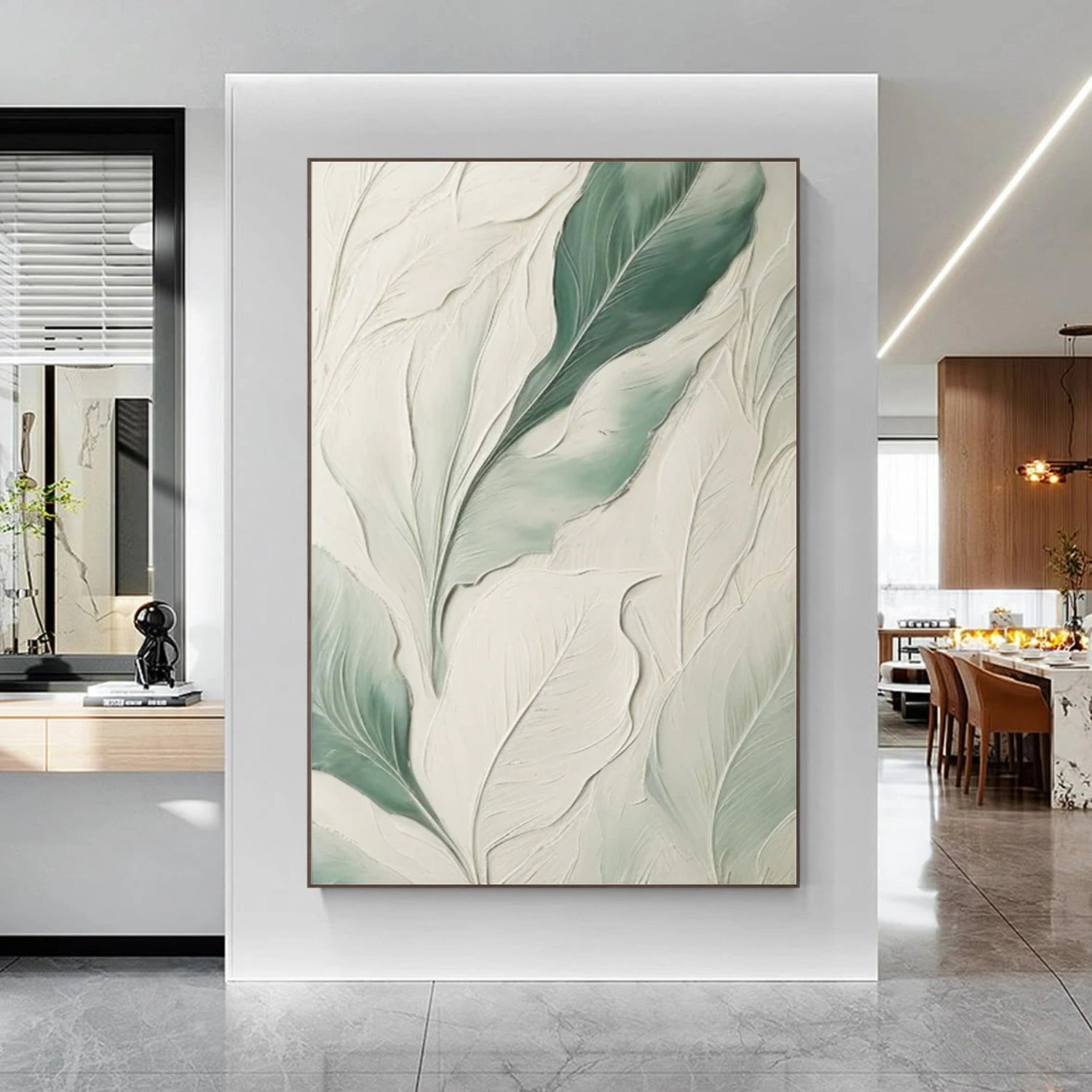 Green & Beige Flower & Tree Abstract Texture Canvas Art #FT 277