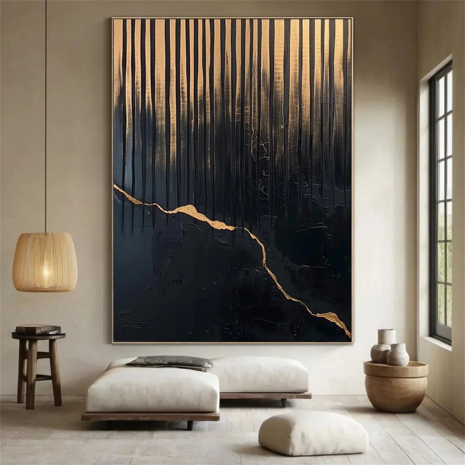 Black Gold Minimalist Textured Painting #MZ133