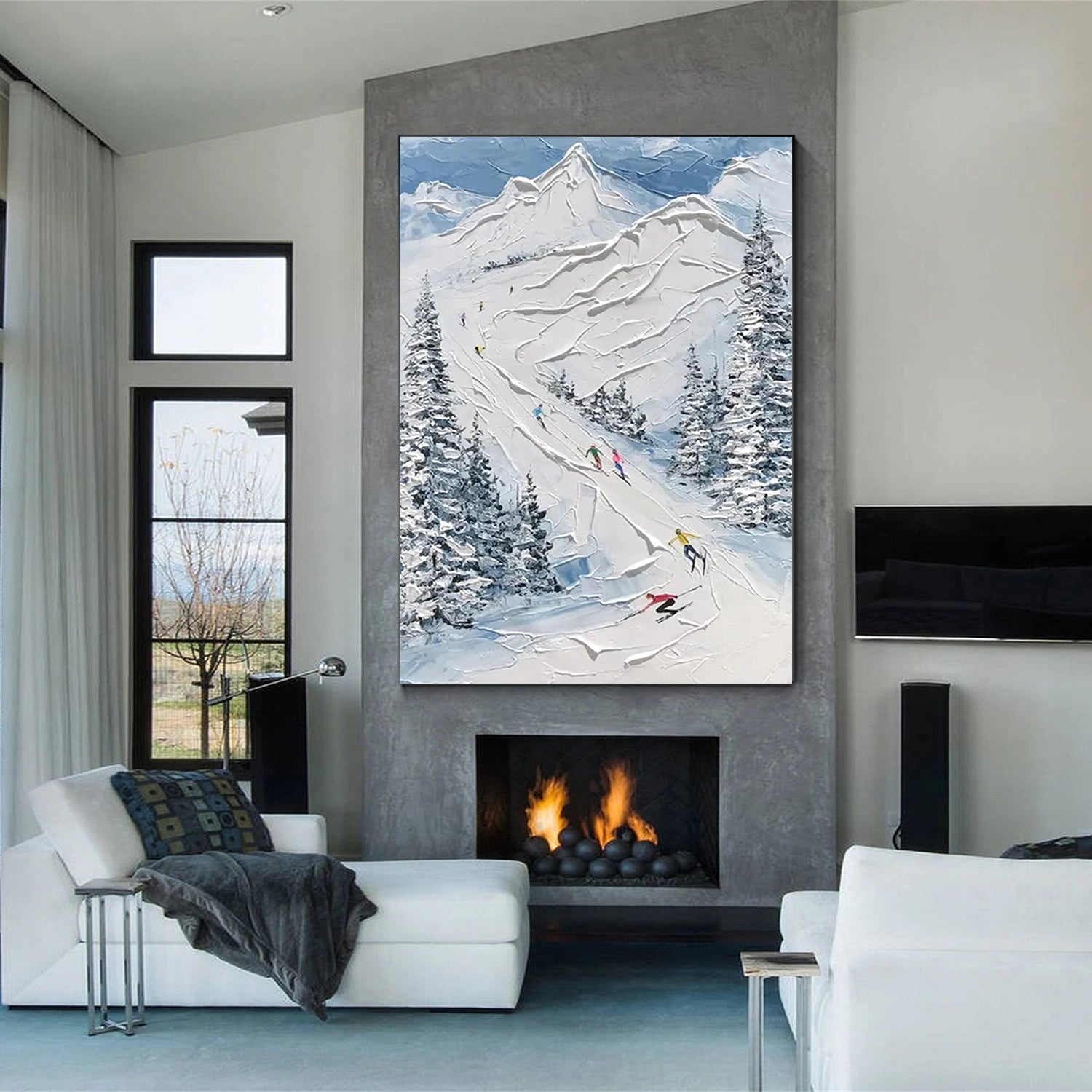 Skiing Sport Art Textured Painting Canvas #SP033