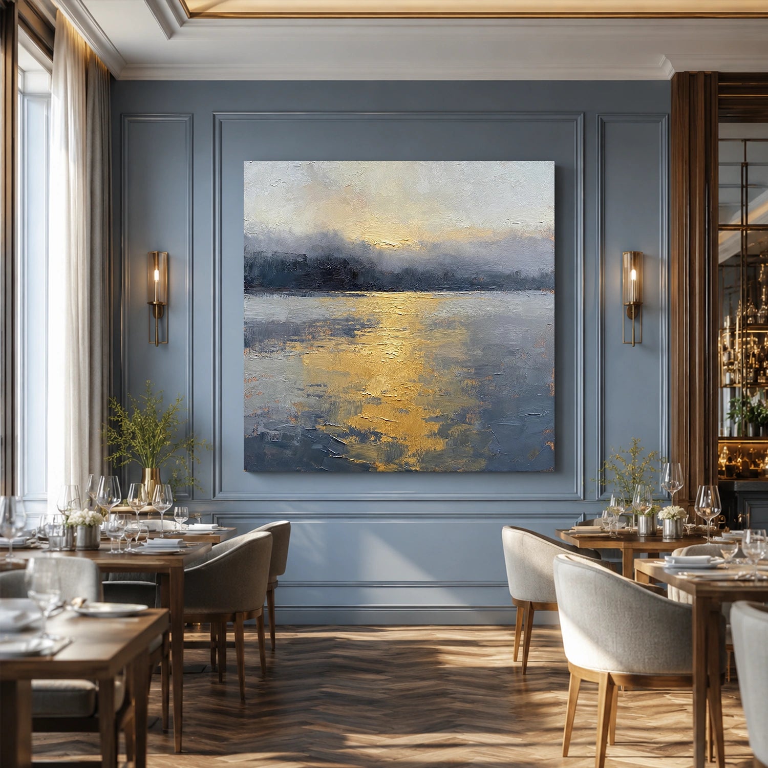 Ocean And Sky Abstract Canvas Art #OS436