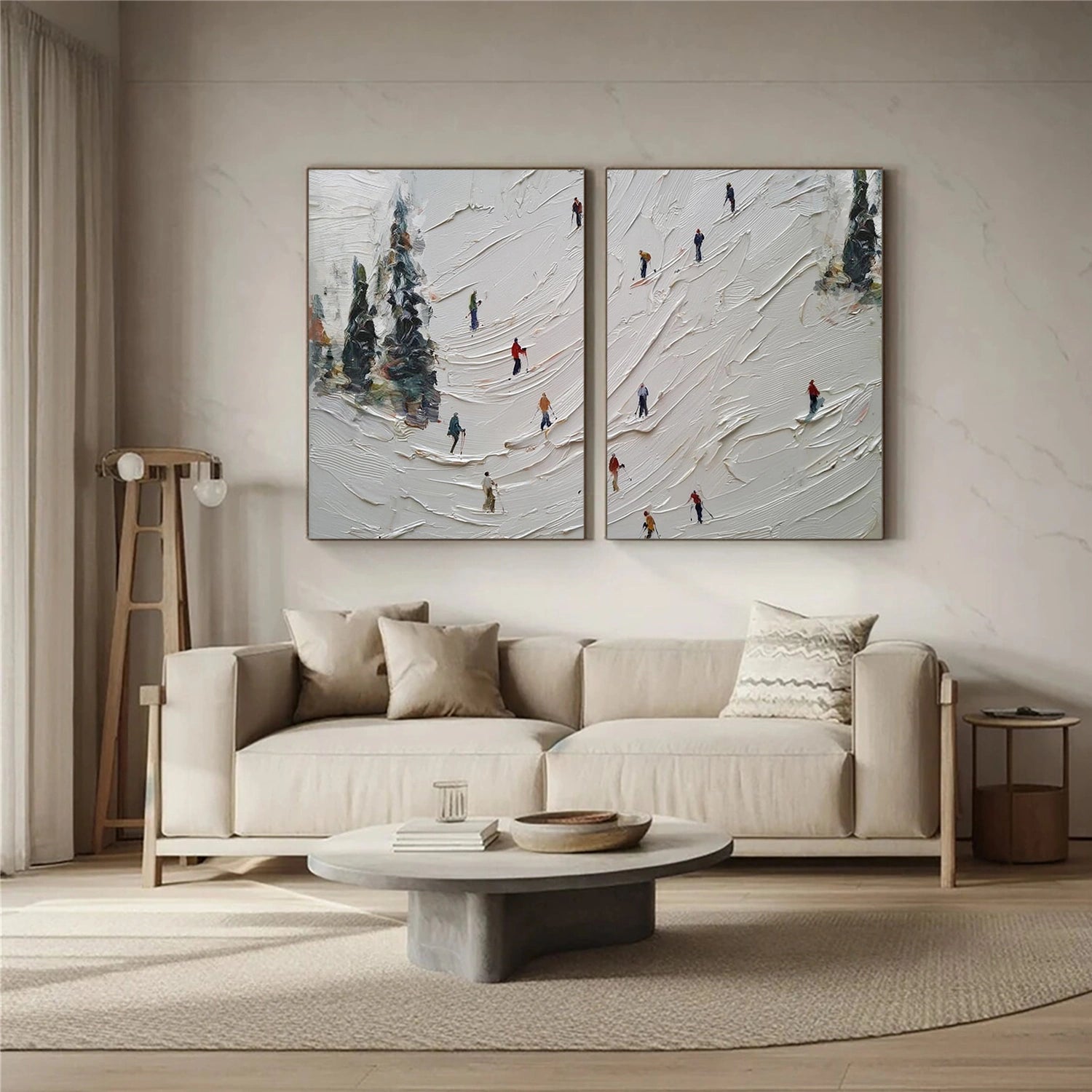 Skiing Sport Art Textured Painting Canvas Set of 2 # SA067