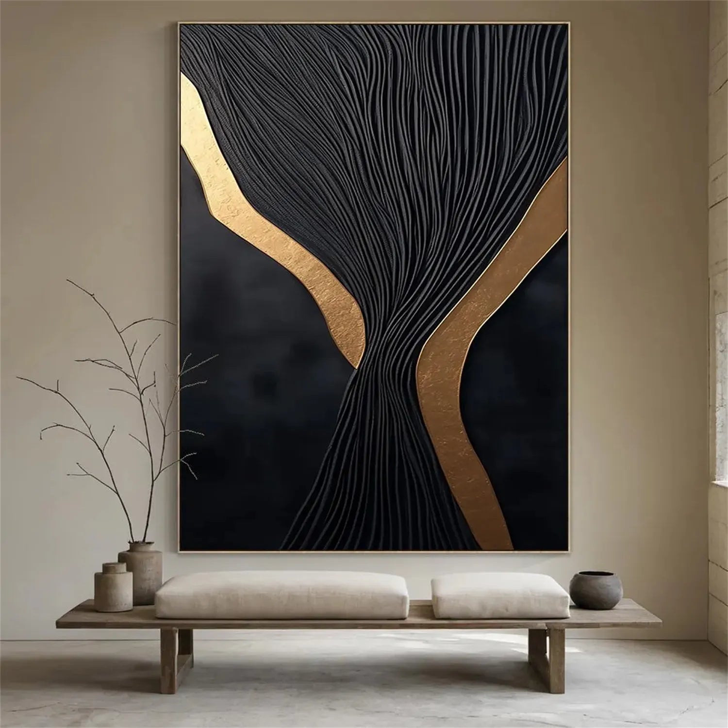 Black Gold Minimalist Textured Painting #MZ132