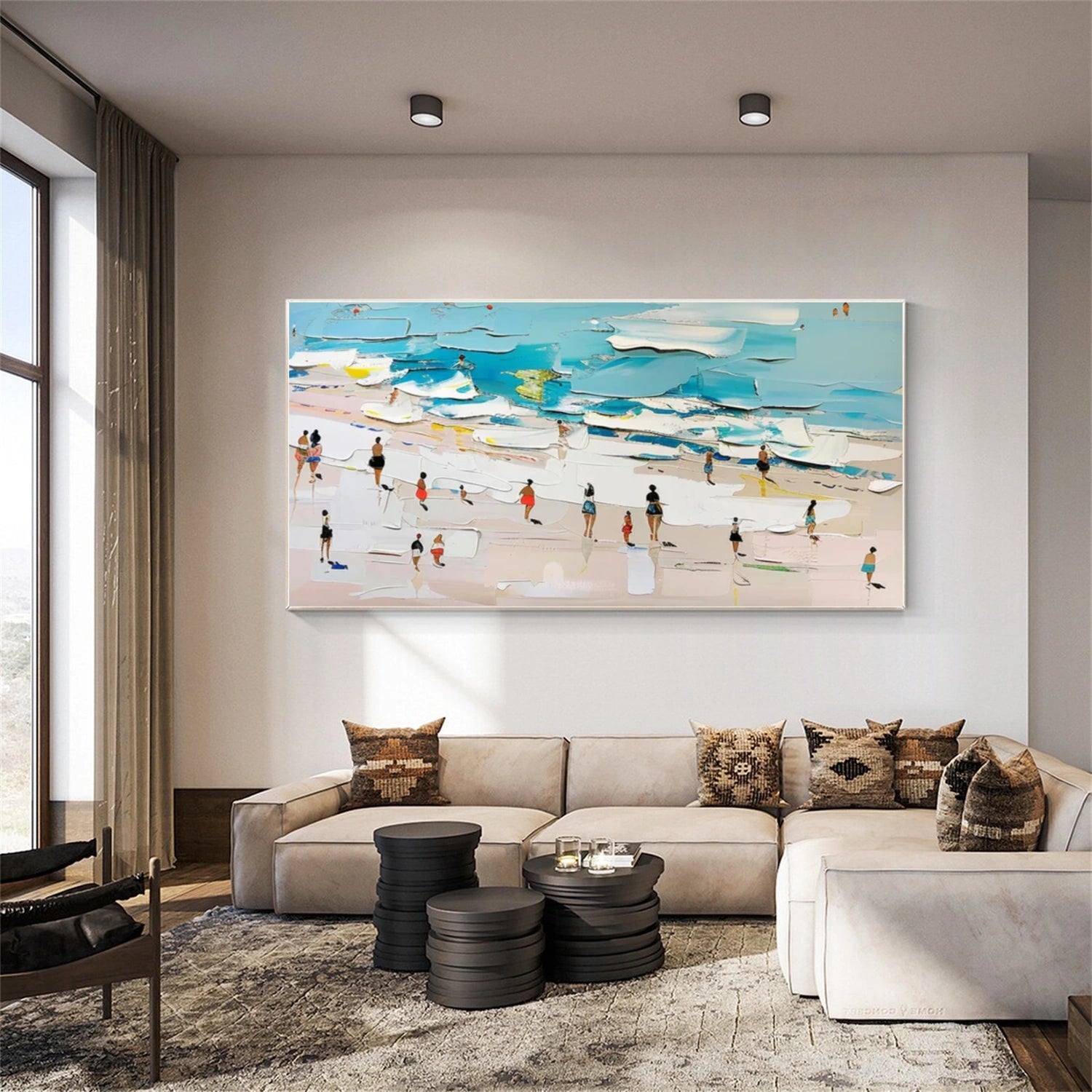 Colorful Ocean And Sky Abstract Textured Canvas Art #OS 318