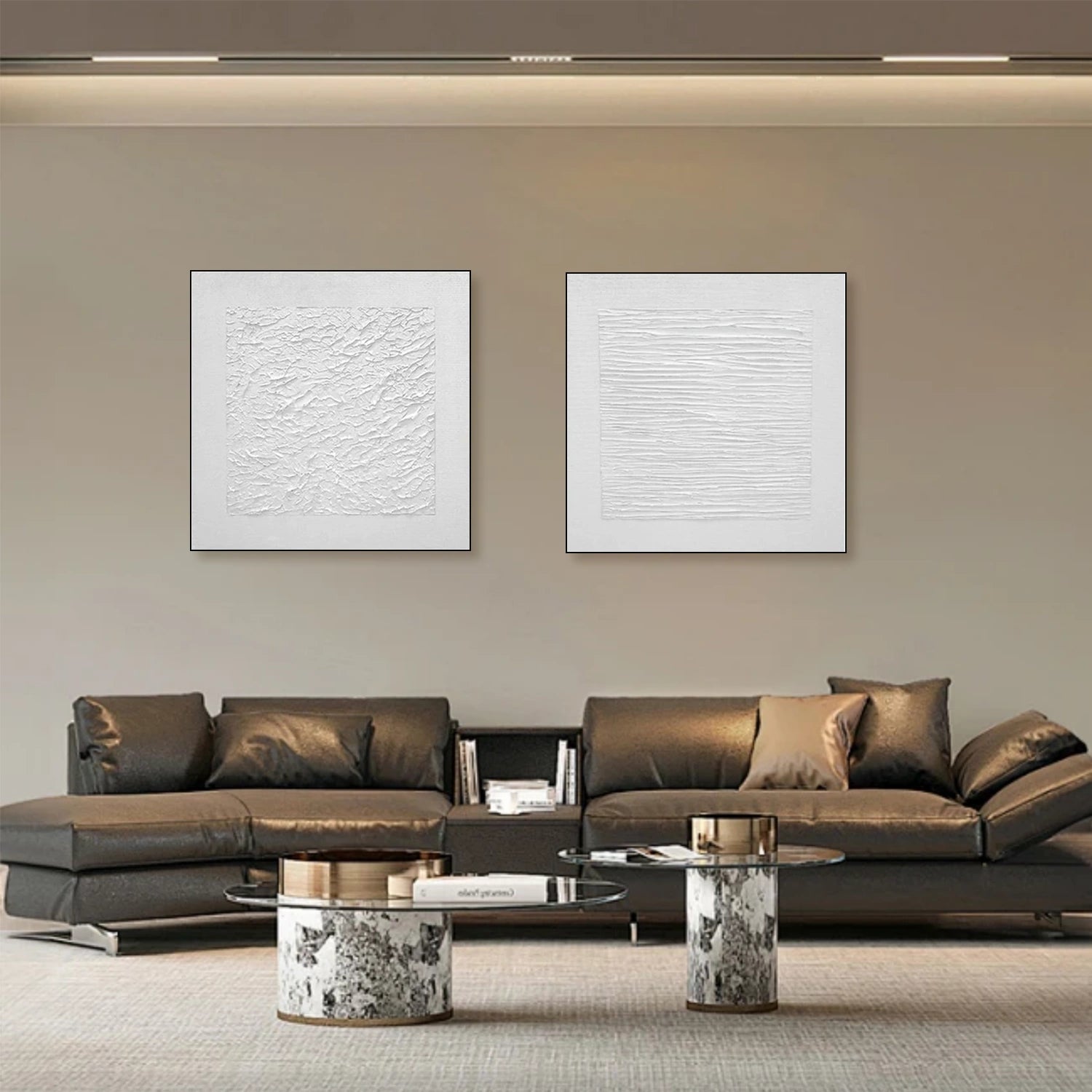 White Abstract Textured Square Set of 2 Wall Art #AB 495