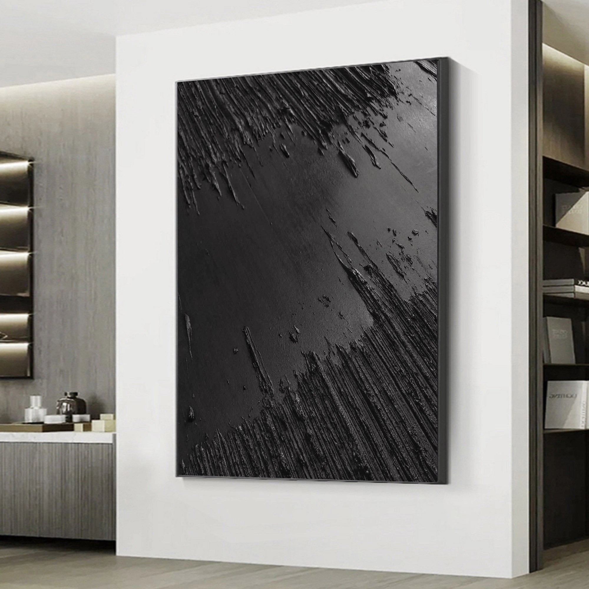 Black Minimalist Textured Painting Canvas #MZ013