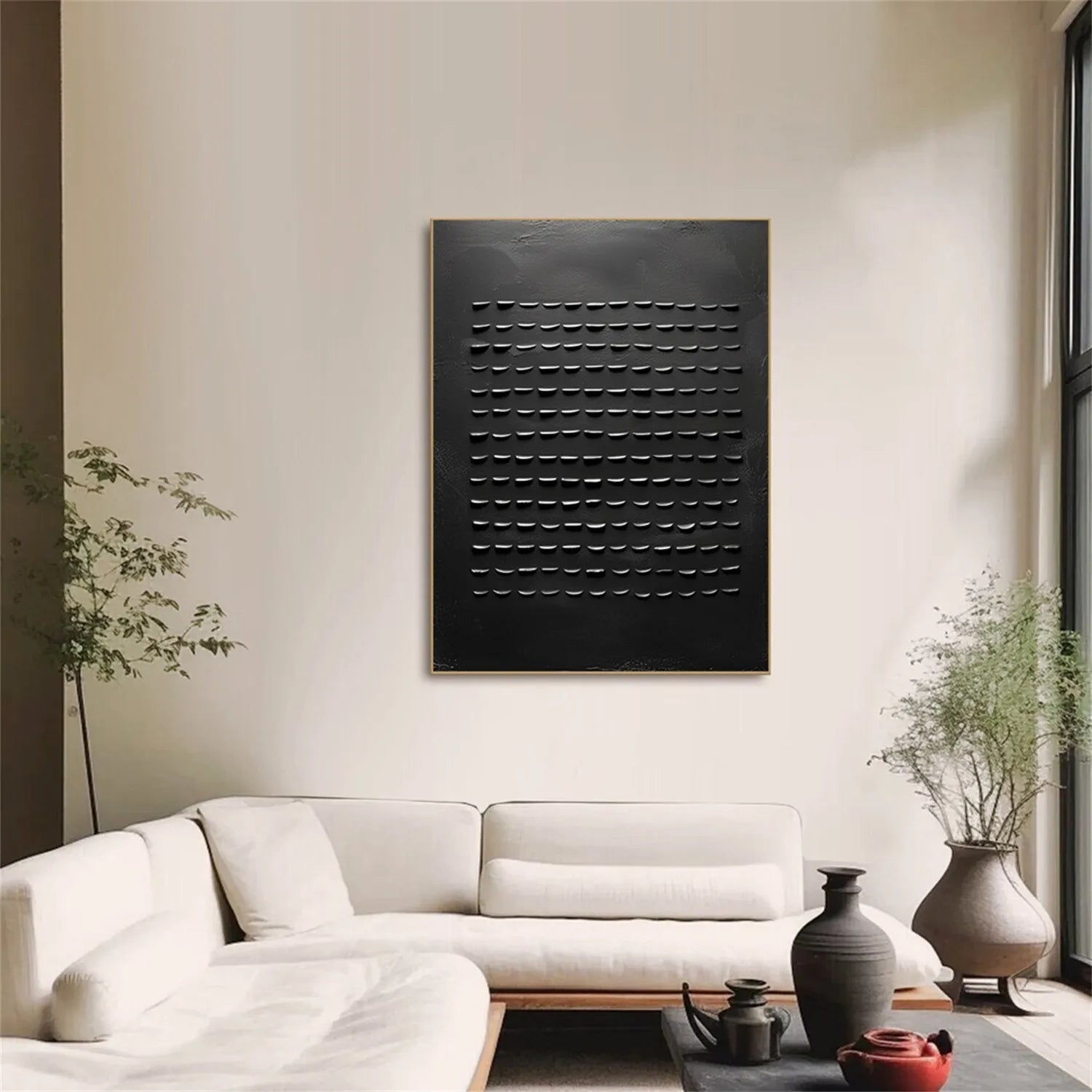 Black Minimalist Textured Painting Canvas #MZ094