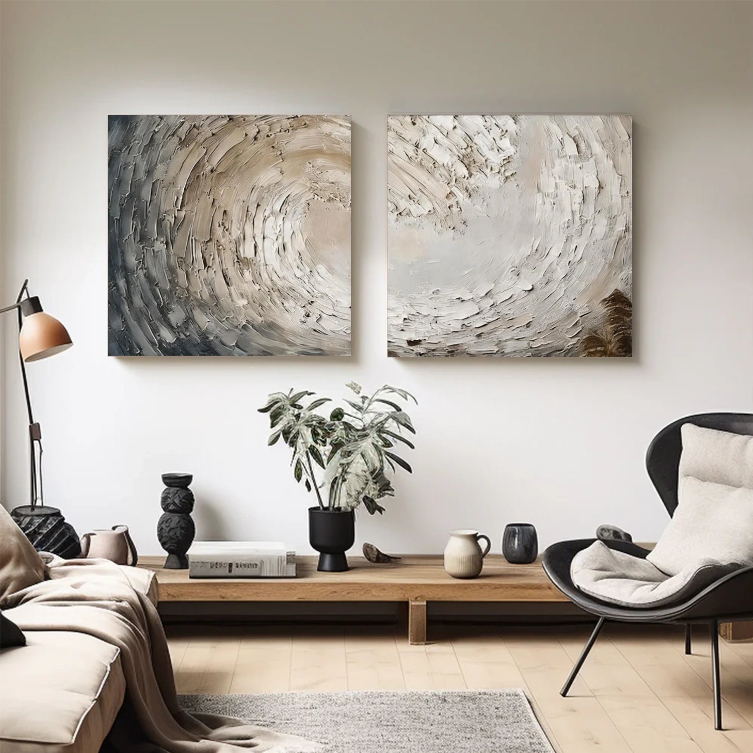 Ocean And Sky Abstract Texture Canvas Art Square Set of 2#OS381