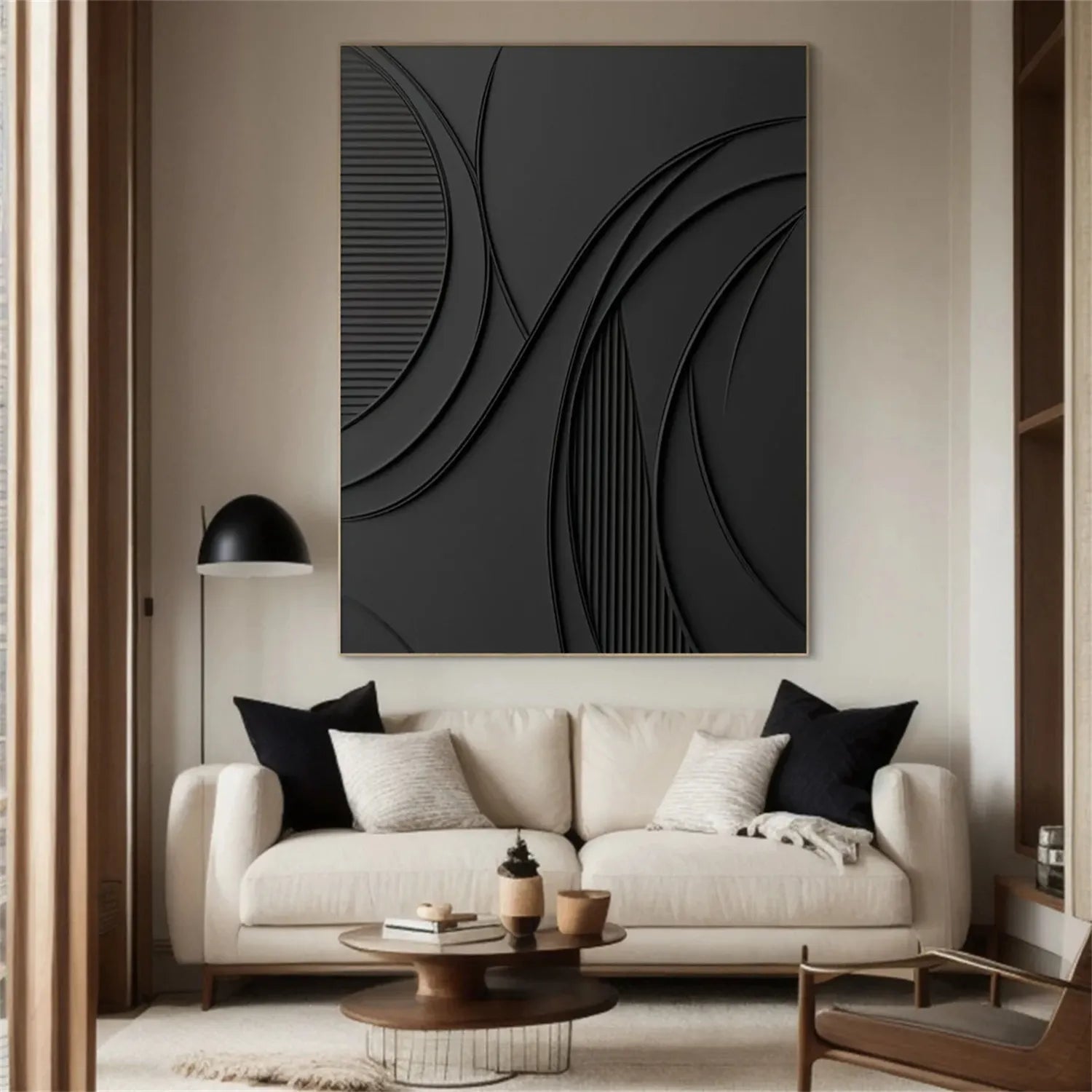 Black Minimalist Textured Painting Canvas #MZ126