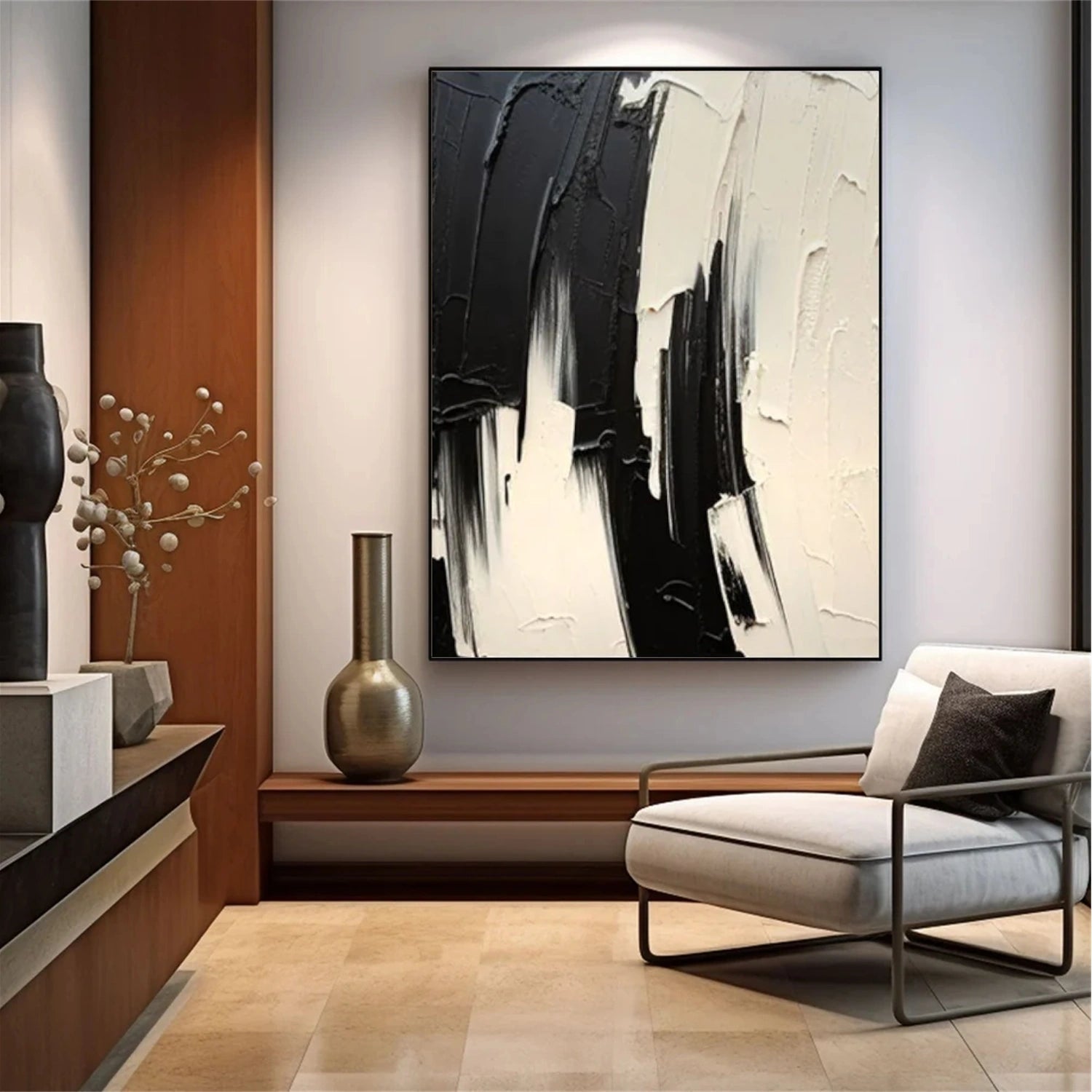 Black & Beige Abstract Wall Art #AB 516