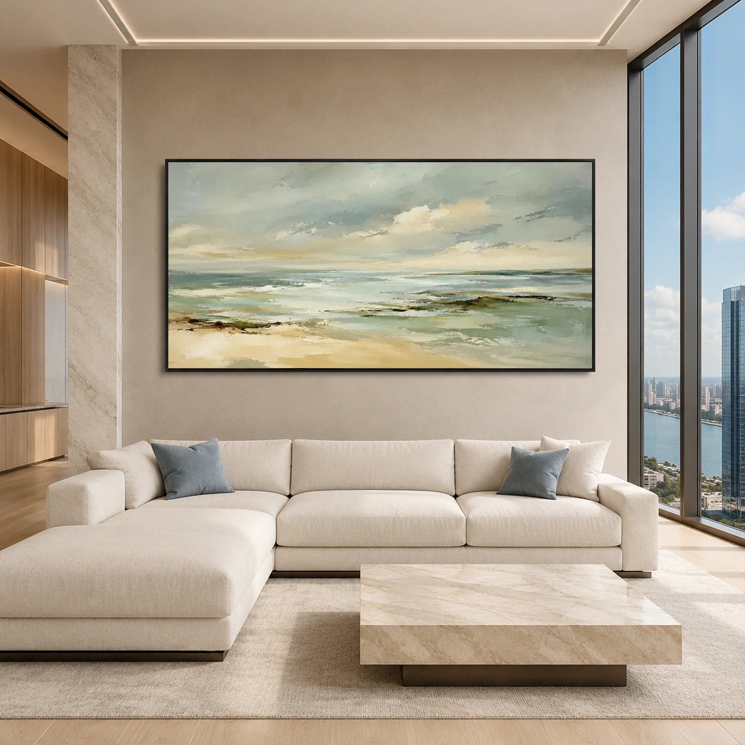 Ocean And Sky Abstract Canvas Art #OS468