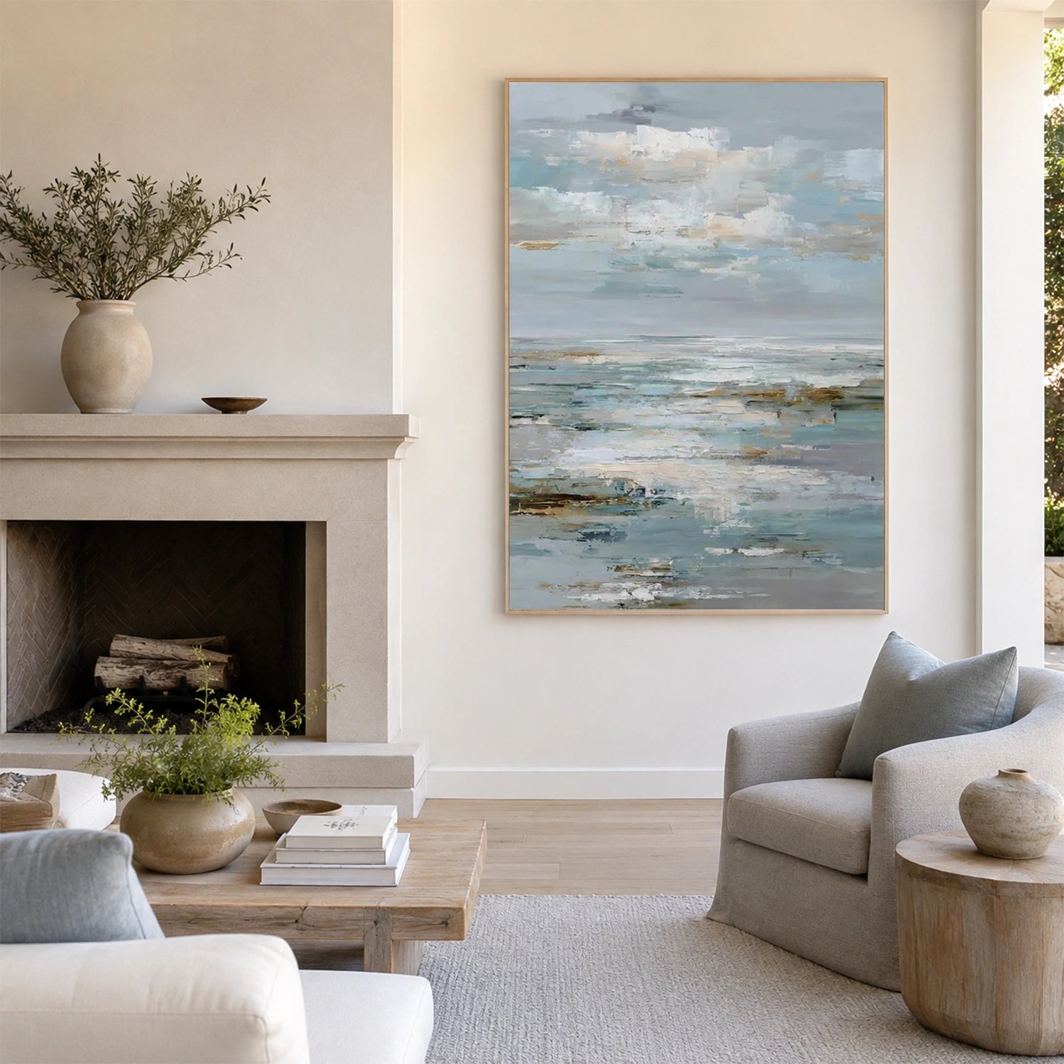 Ocean And Sky Abstract Canvas Art #OS469