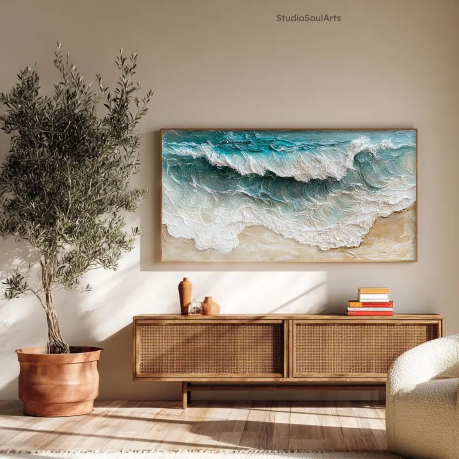 Ocean And Sky Abstract Textured Canvas Art #OS344