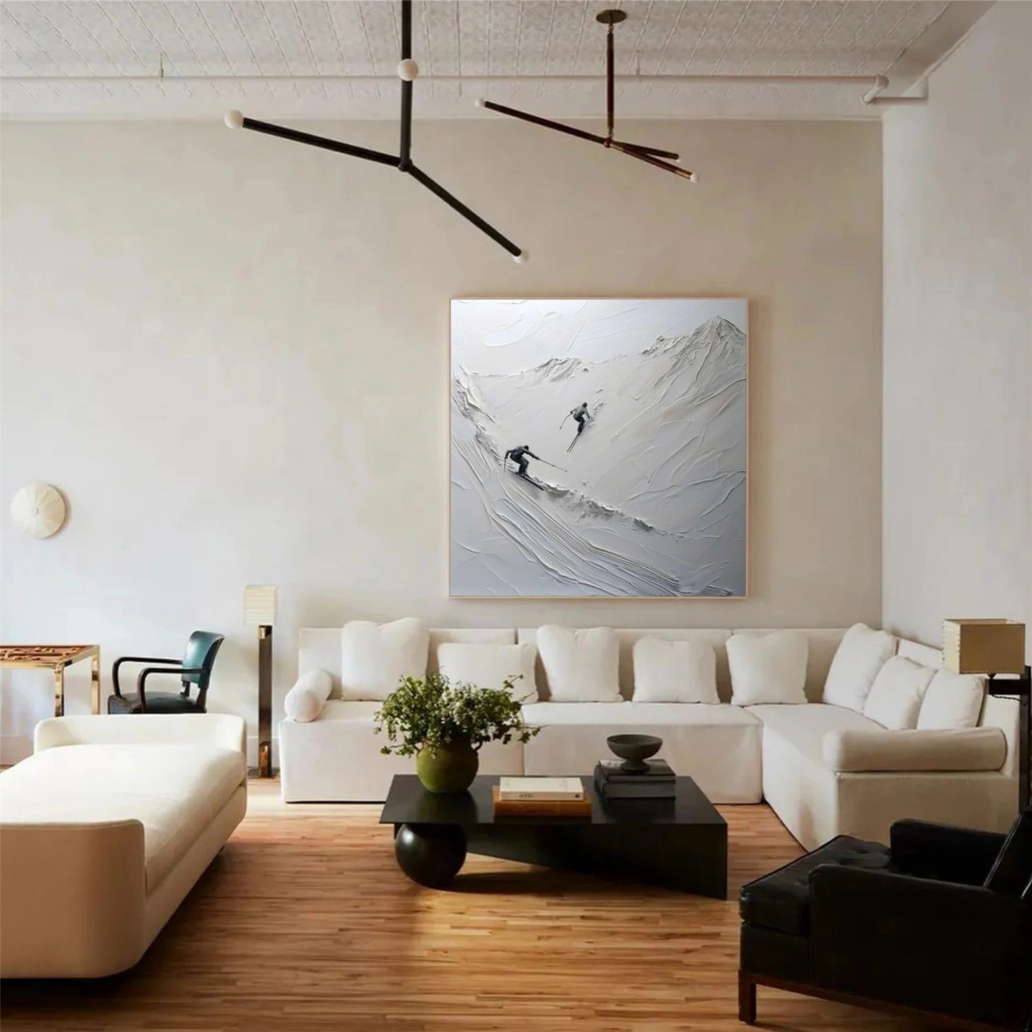 White Skiing Sport Art Textured Painting Canvas # SA053