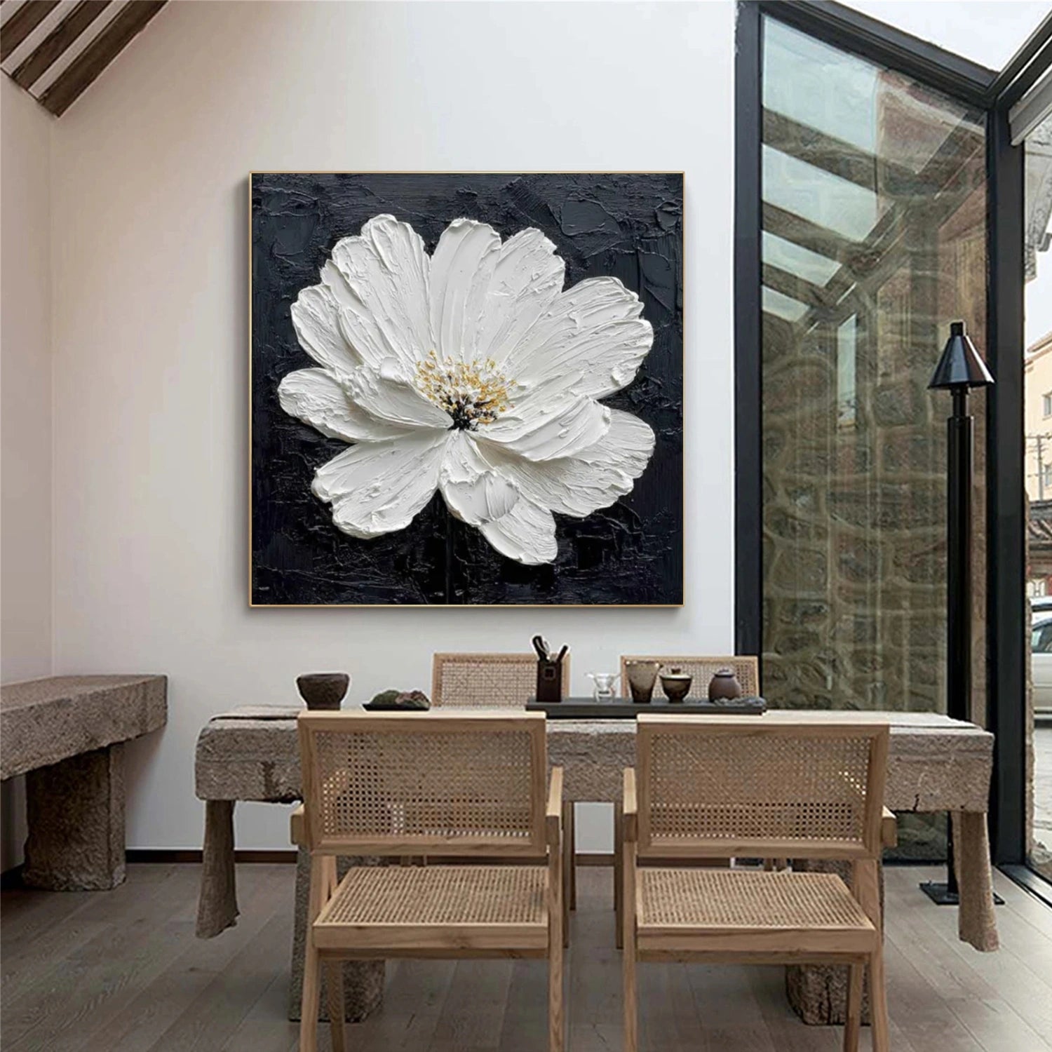 Black & White Flower & Tree Abstract Texture Canvas Art #FT 272