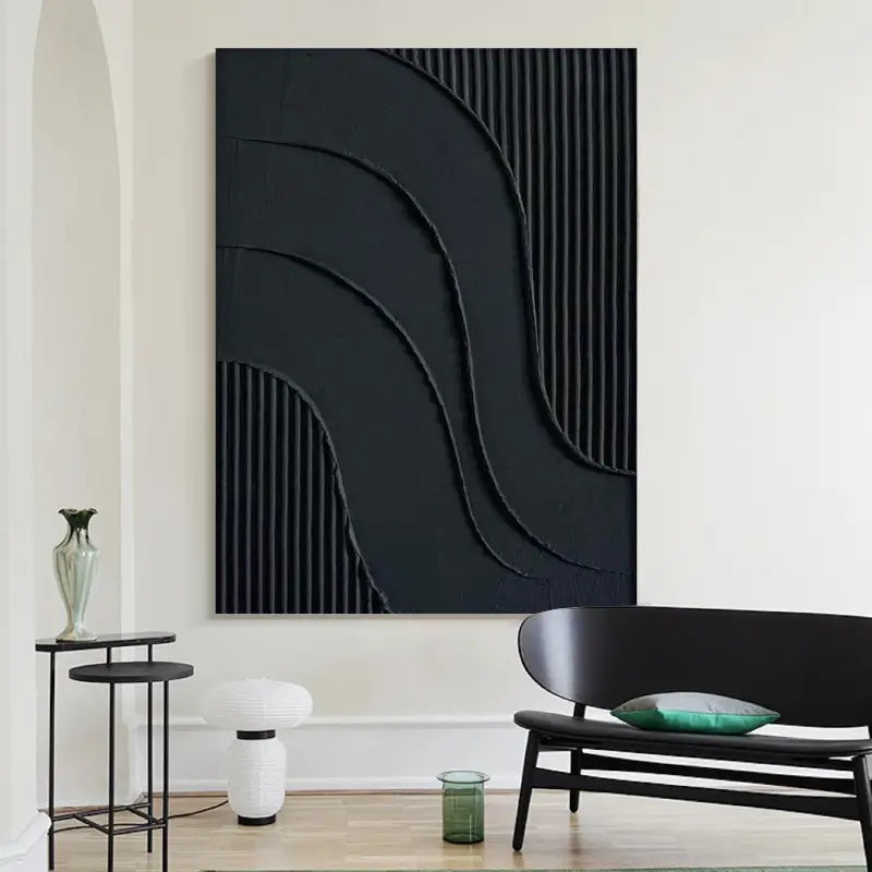 Black Plaster Art Minimalist Textured Painting #MZ007