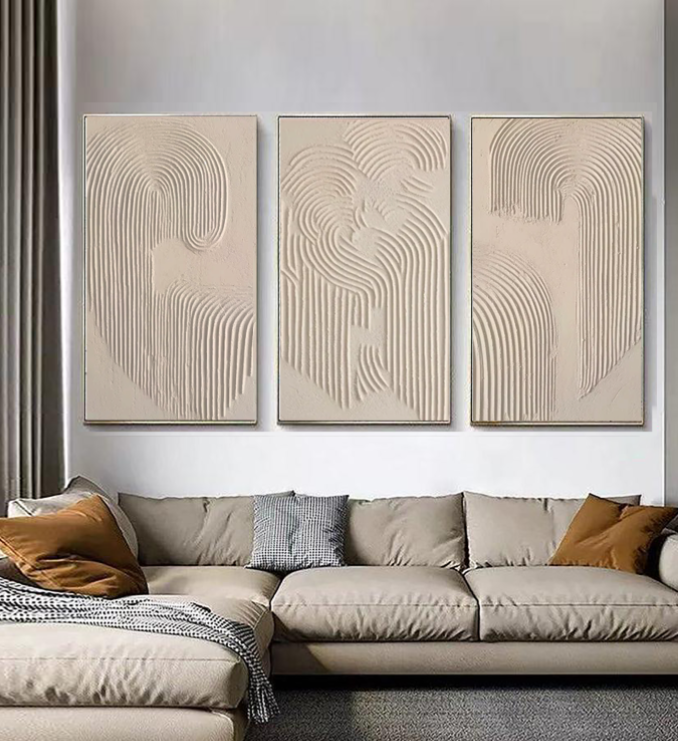 Custom Painting Beige  Abstract Set of 3 #BB022