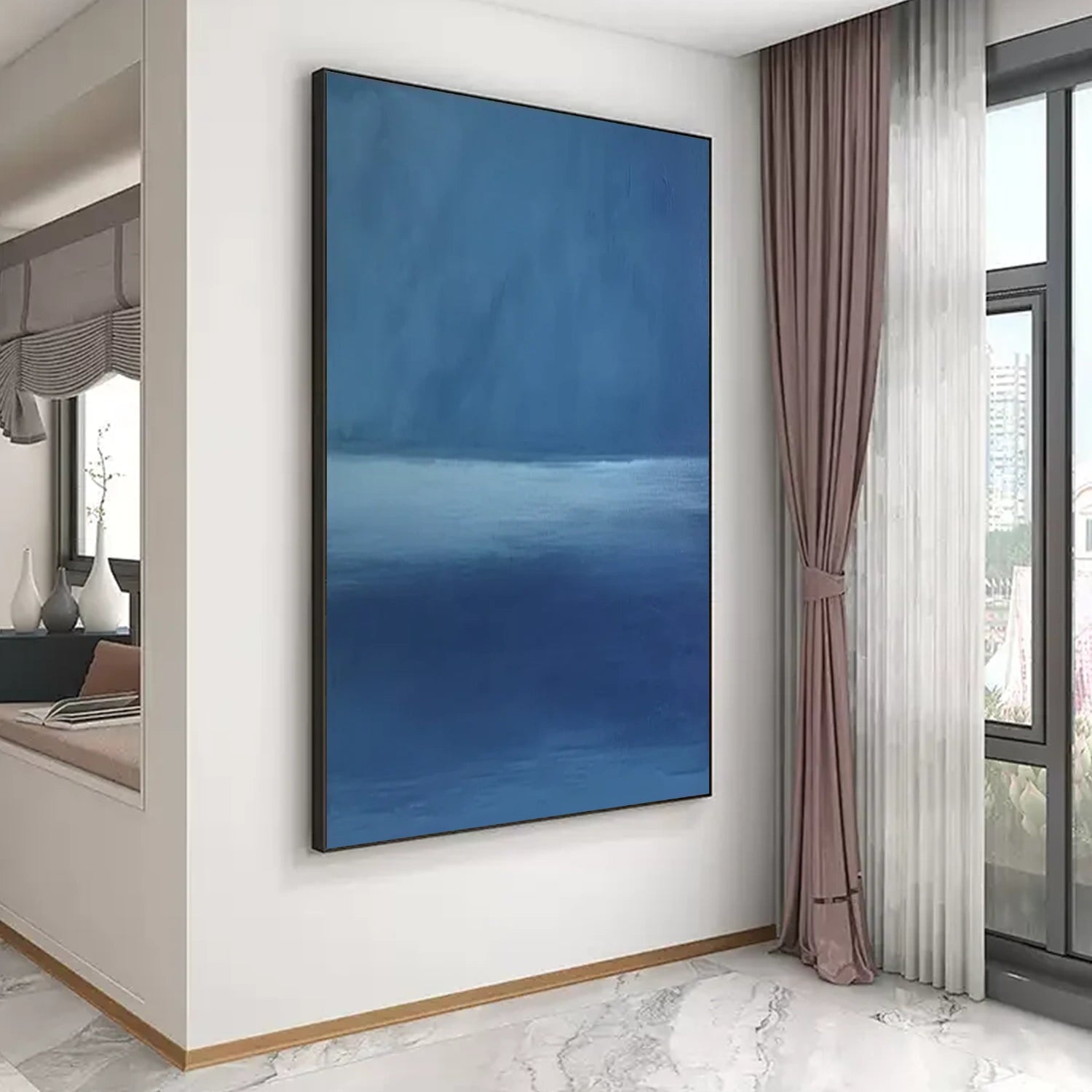 Blue Minimalist Textured Canvas Art #MM343