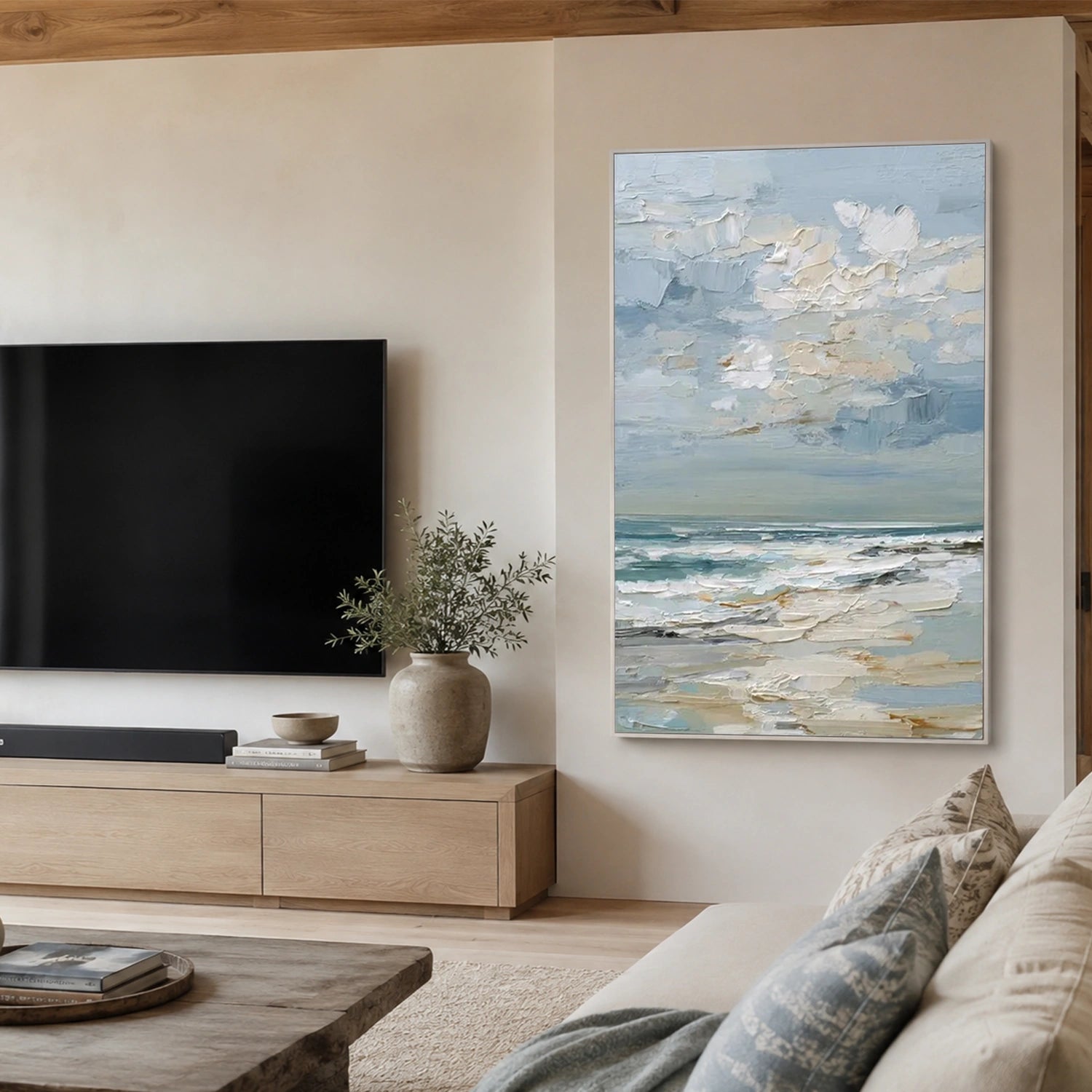 Ocean And Sky Abstract Canvas Art #OS470