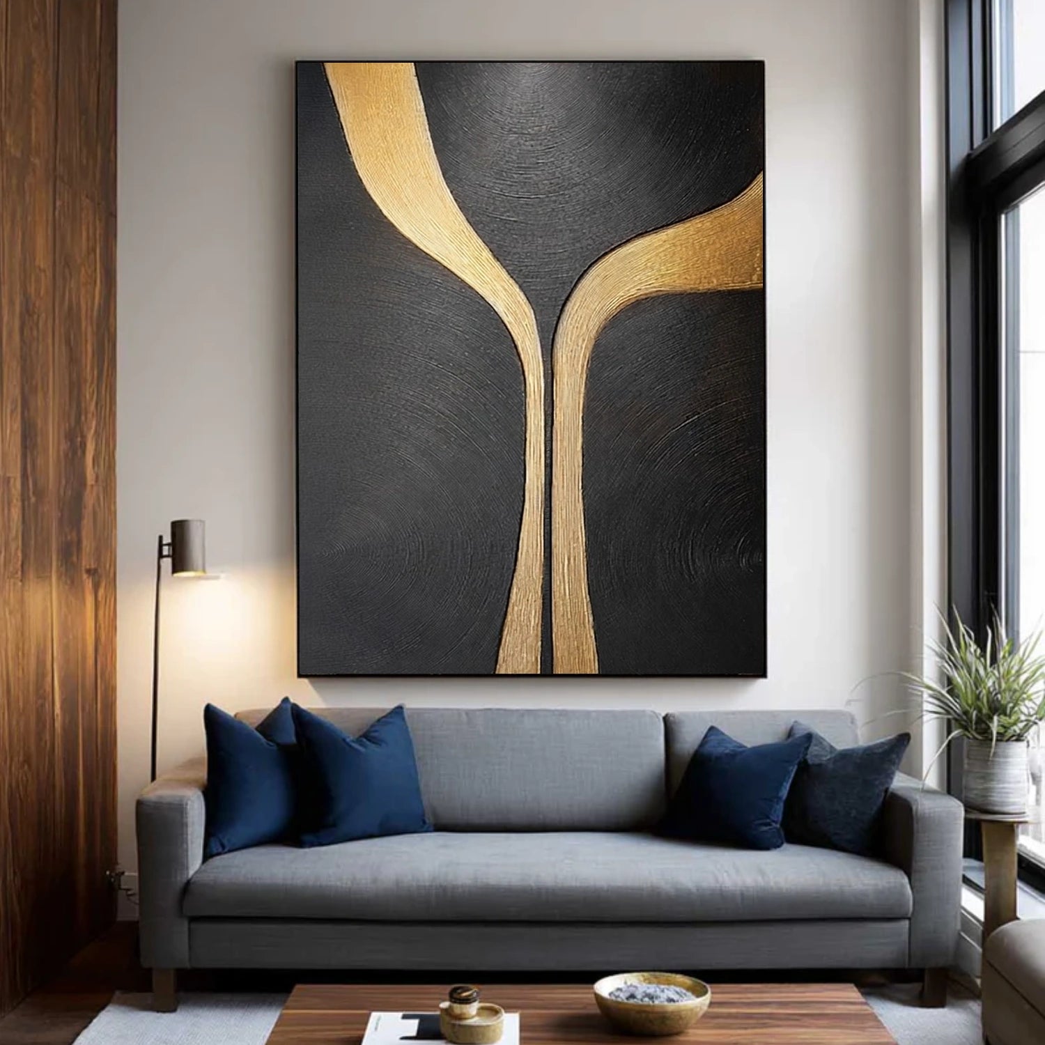Black & Gold Minimalist Textured Canvas # MM433
