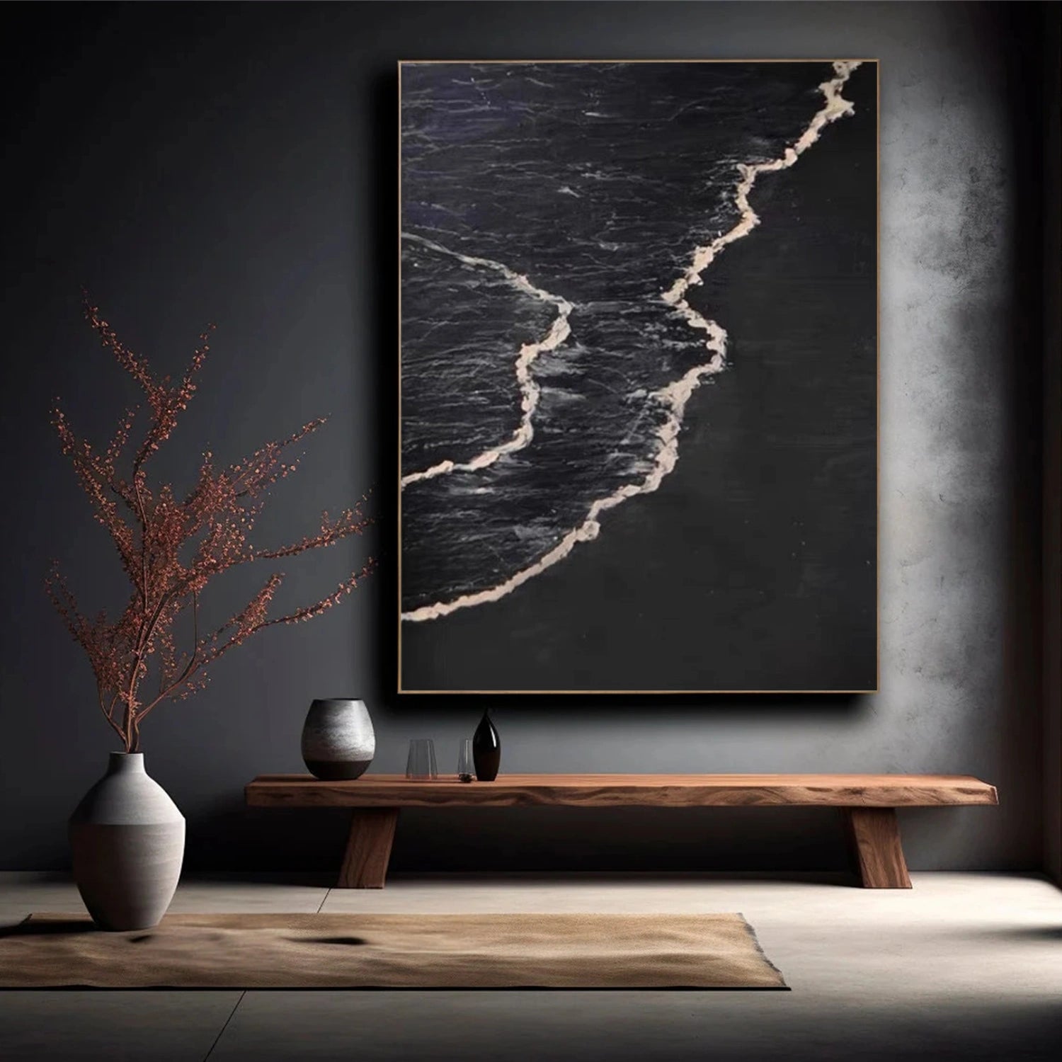 Ocean And Sky Abstract Textured Canvas Art #OS343