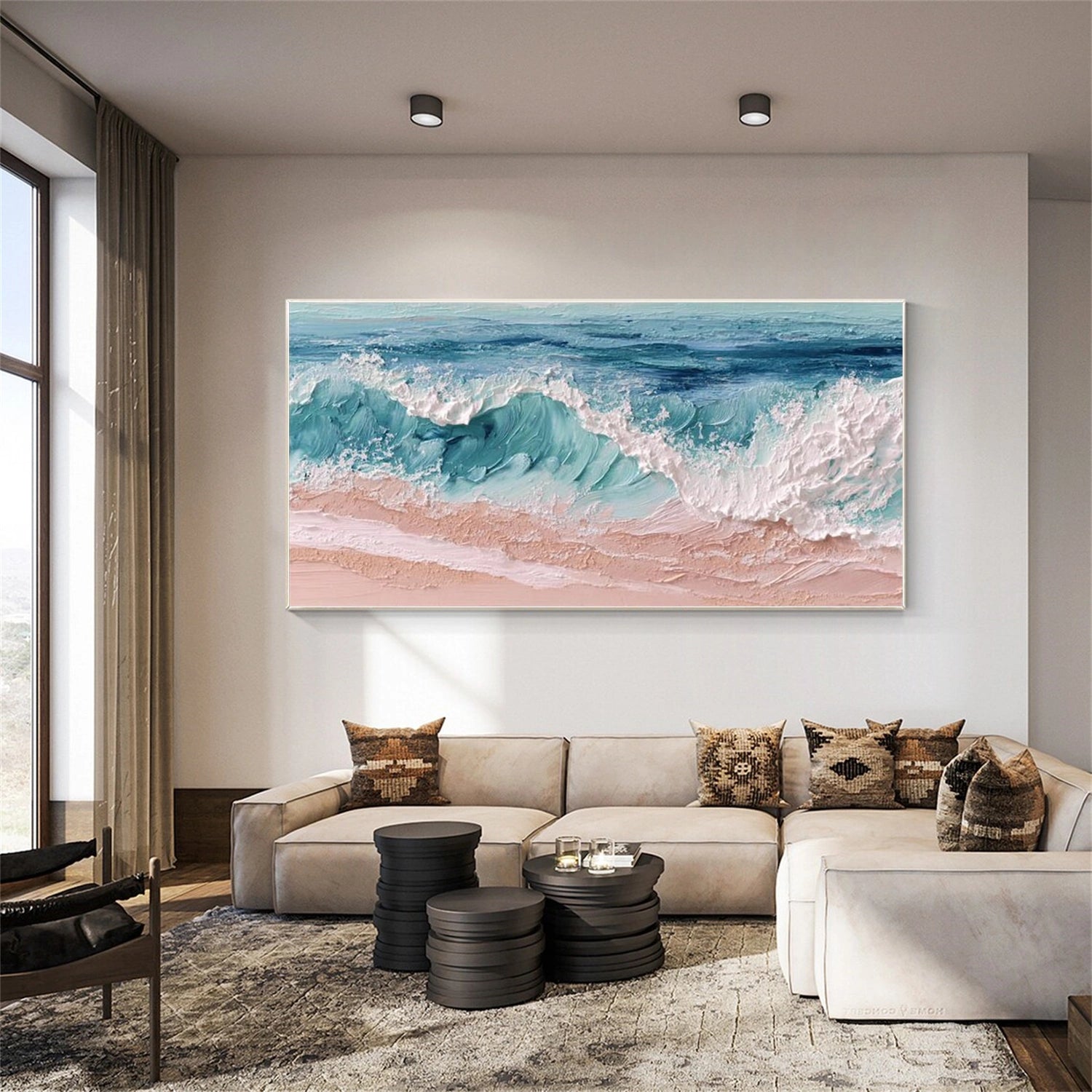 Ocean And Sky Abstract Textured Canvas Art #OS345