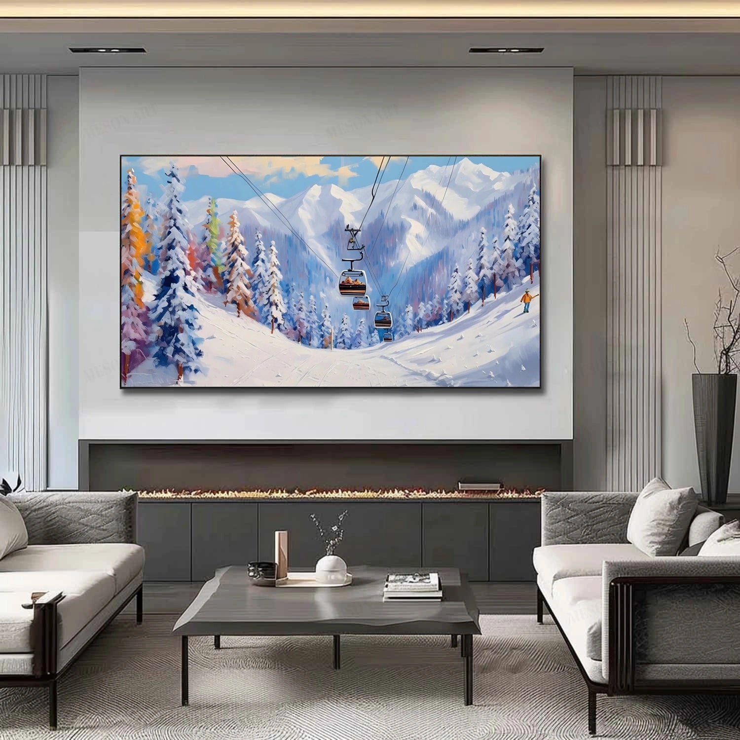 Skiing Sport Art Textured Painting Canvas # SP038