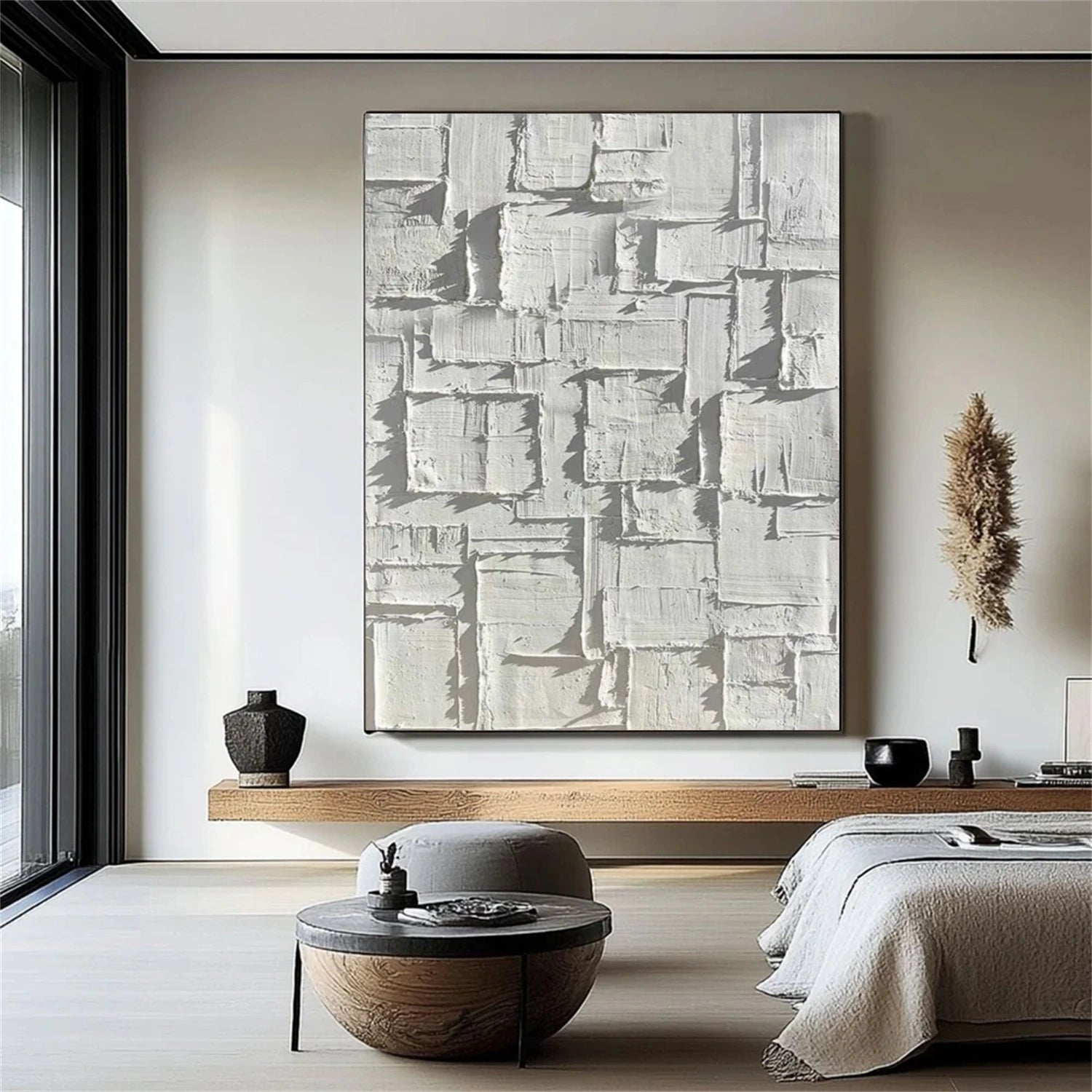 White Abstract Textured Wall Art #AB 551