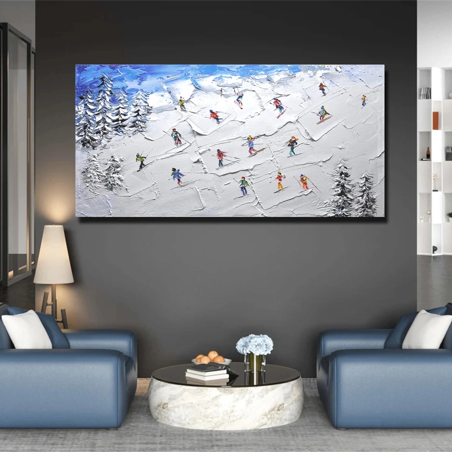 Skiing Sport Art Textured Painting Canvas # SP045