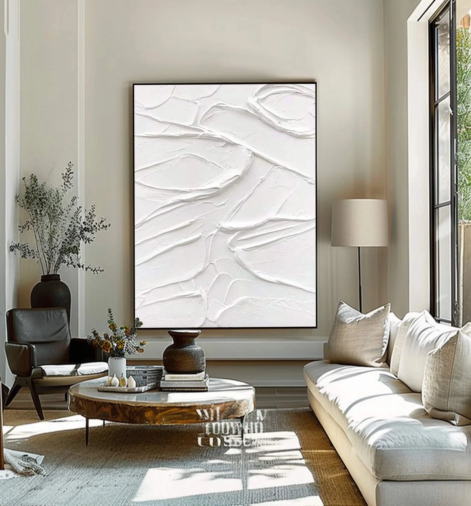 White Minimalist Textured Painting Canvas #MM003-Vertical