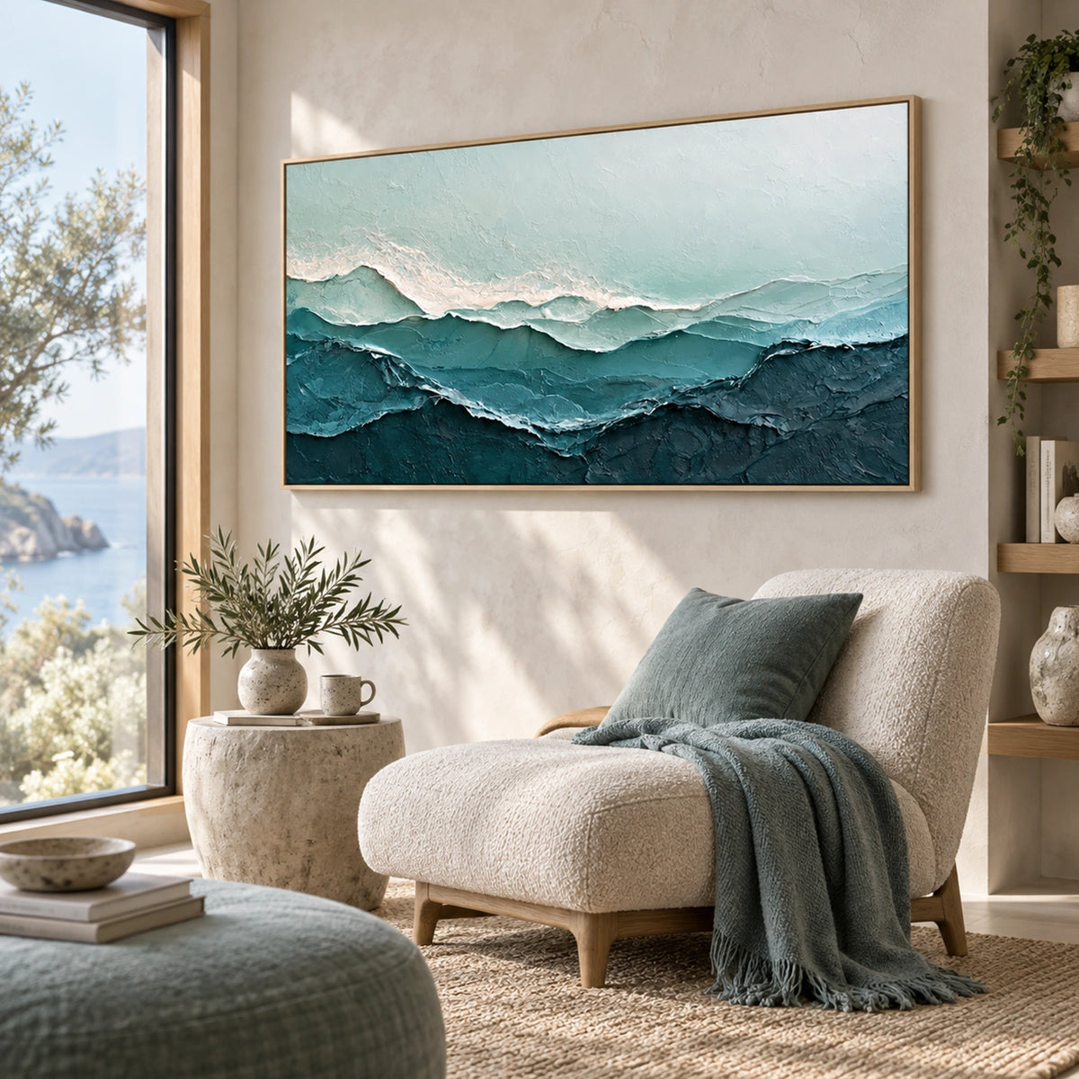 Ocean And Sky Abstract Canvas Art #OS475