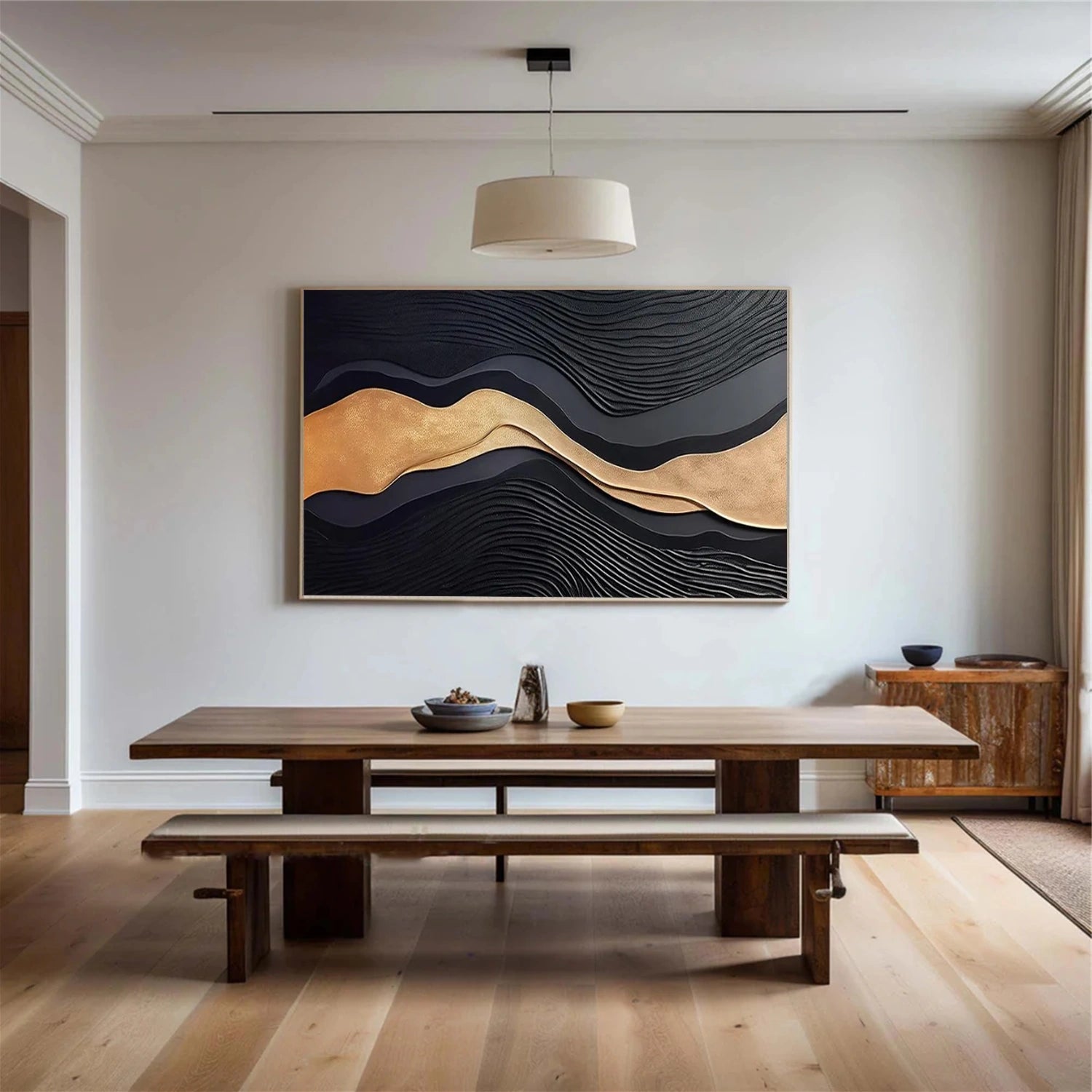 Black & Gold Minimalist Texture Canvas Art#MM398