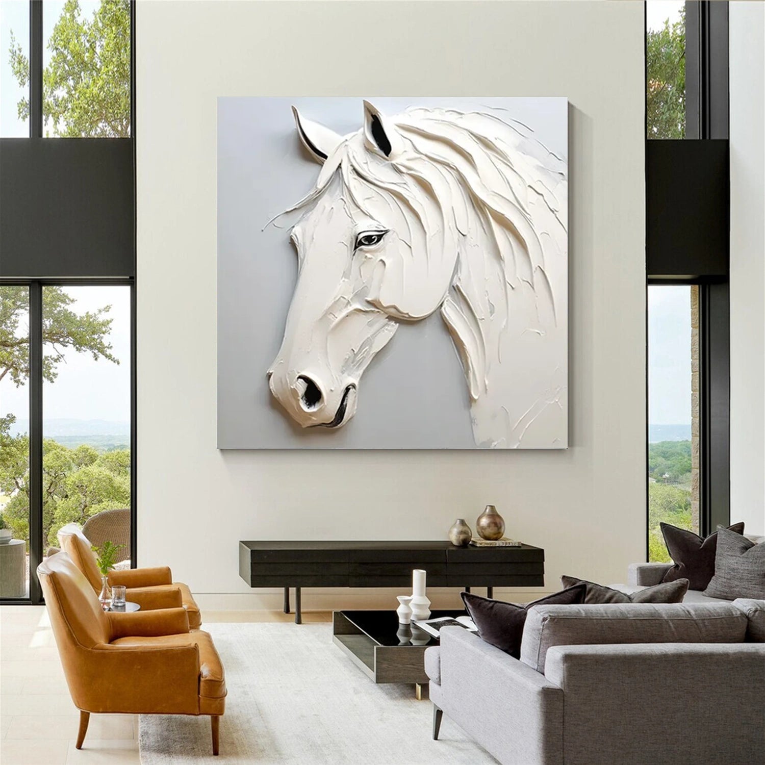 Abstract Animal Horse Textured Canvas Art #AP173