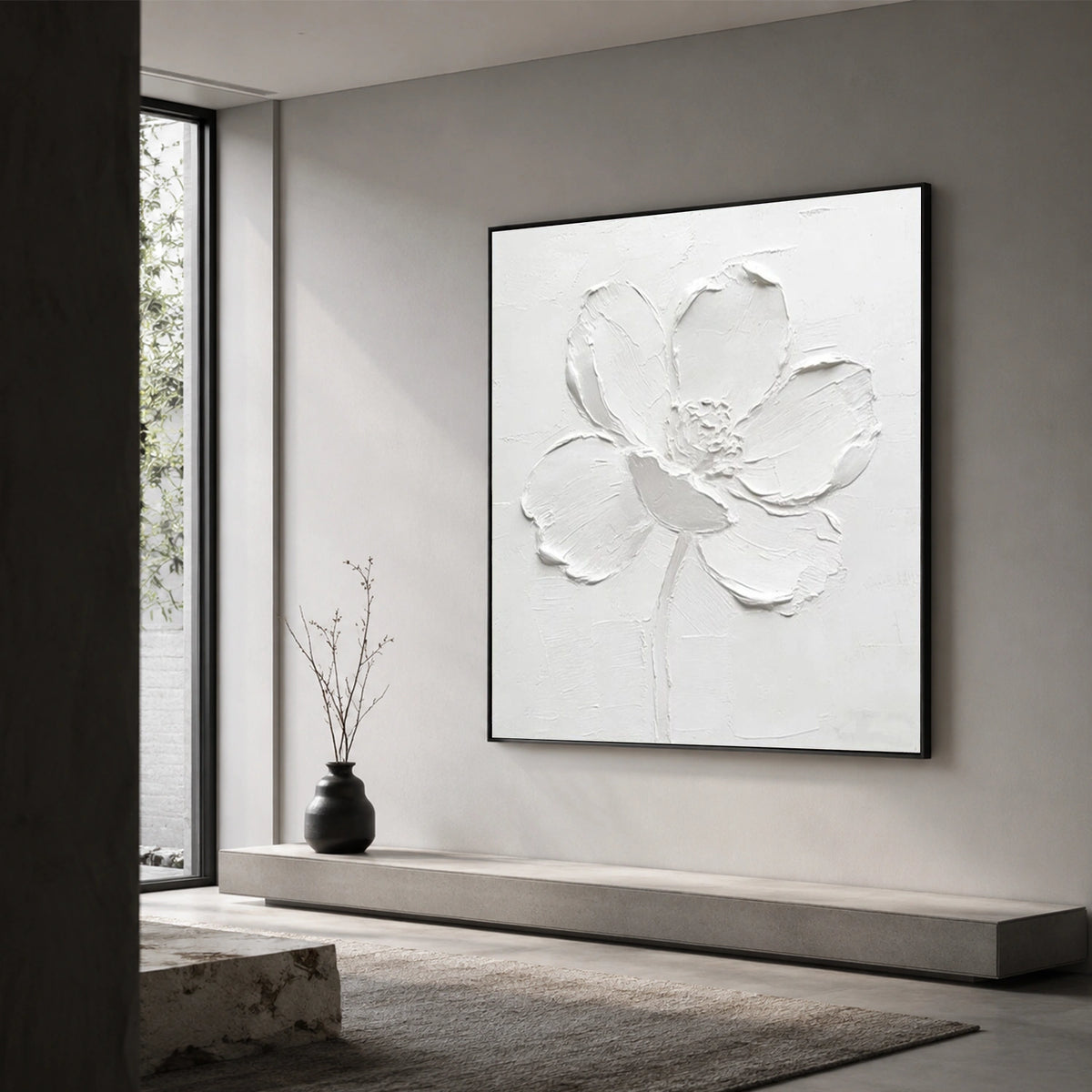 White Flower & Tree Abstract Texture Canvas #FT 431